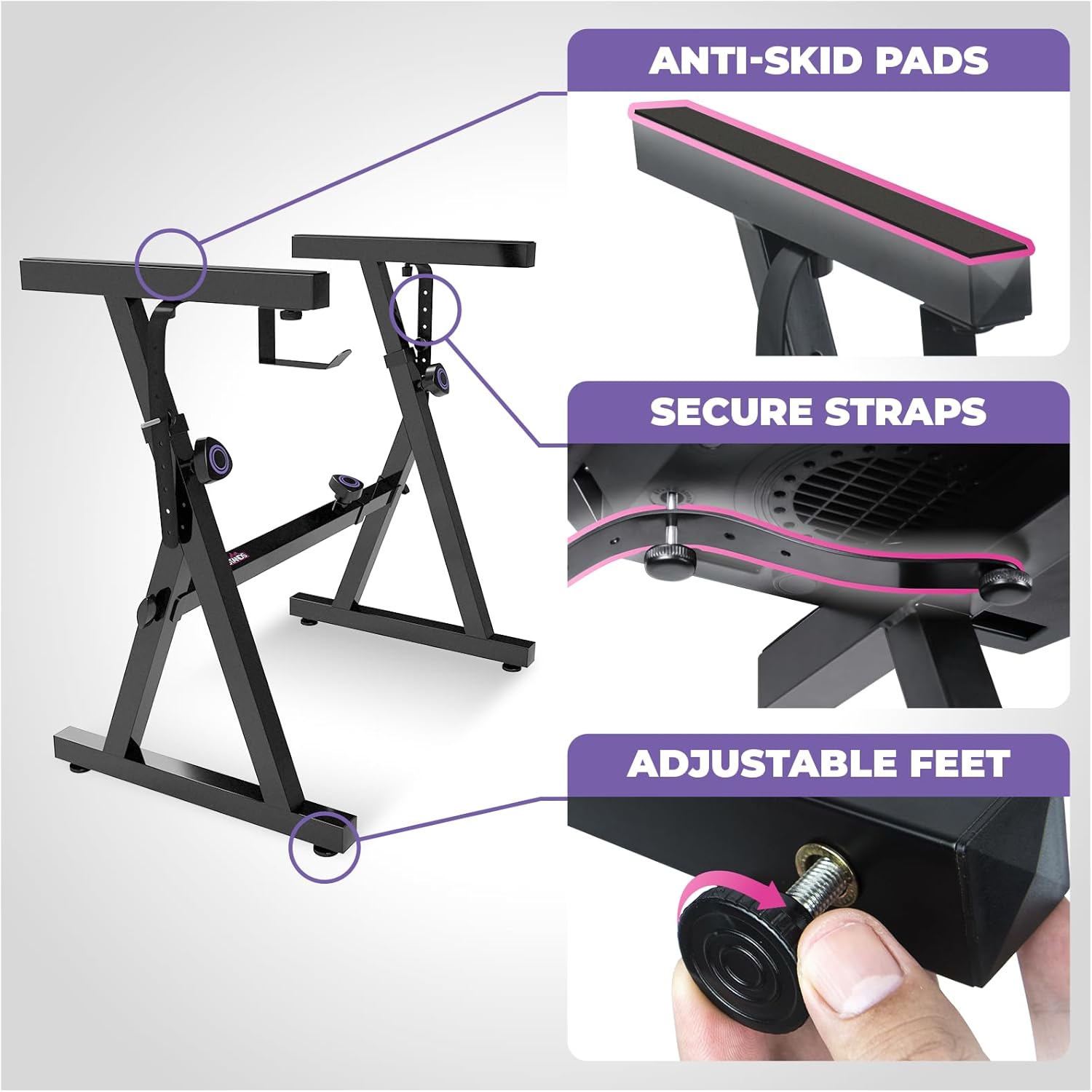 Liquid Stands Dual Piano Keyboard Stand with 2nd Tier - Z Style Adjustable and Portable 2 Tier Heavy Duty Music Stand for Synths and Electric Digital Keyboards - Fits 54 61 88 Key Pianos