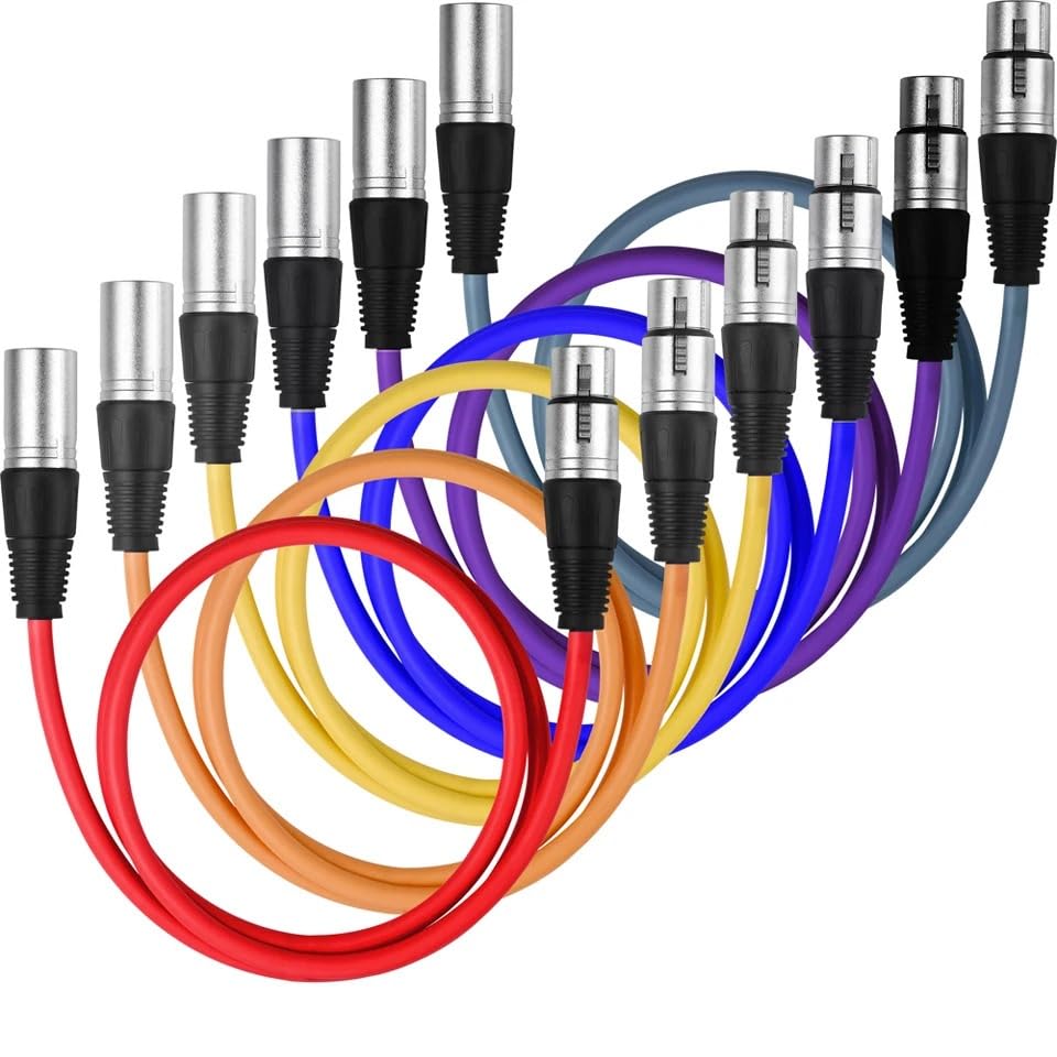 Colored XLR Cable Male to Female OFC Copper Double Shield Suitable for Microphone Mixer Stage Lighting Amplifier 6-Pack(10 m)