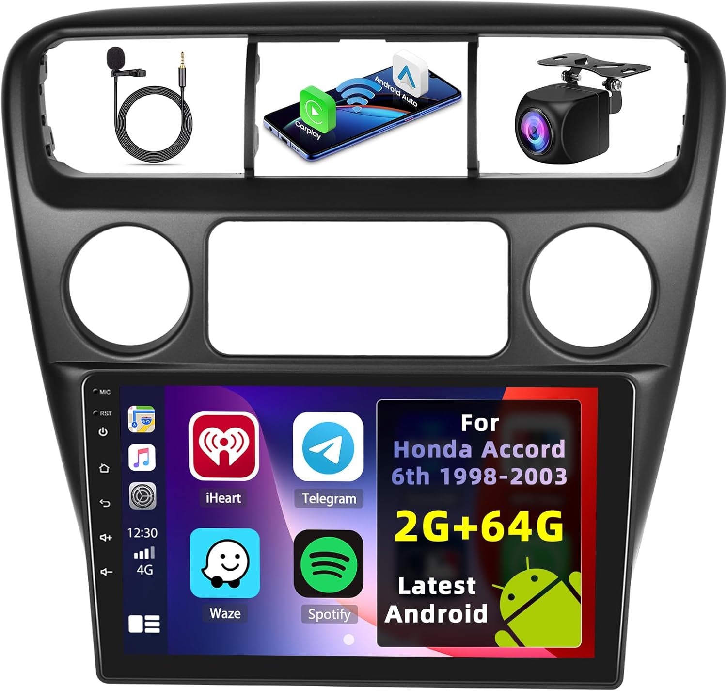 2+64G Radio for Honda Accord 6th 1998-2003 Android 15 Car Stereo 9'' Touch Screen Compatible with CarPlay Android Auto, AHD Backup Camera, Bluetooth, GPS, WiFi, DSP