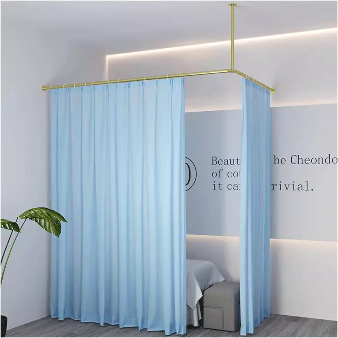 Curtain for Beauty Salon SPA Wall Mount Corner Room Divider Curtain w/L Shape Bathroom Shower Curtain Rod Health Center Privacy Partition Curtain for Fitting Room