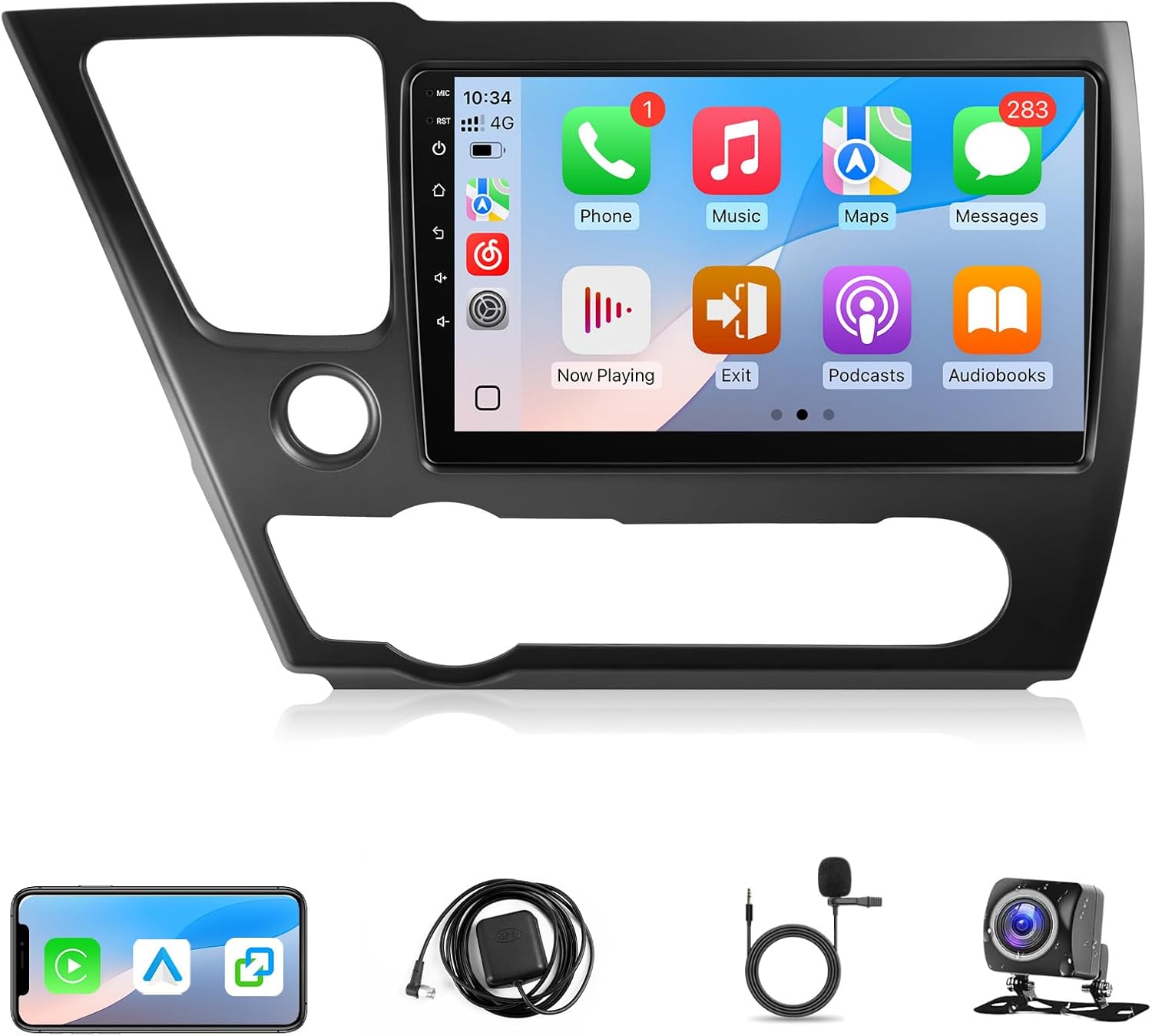 Leadfan Carplay Radio for Honda Civic 2013 2014 2015 2016 2017 Car Stereo with Wireless Carplay Android Auto, 9 Inch IPS Touch Screen Head Unit GPS Navi SWC BT FM WiFi Backup Camera (Fit Large Screen)