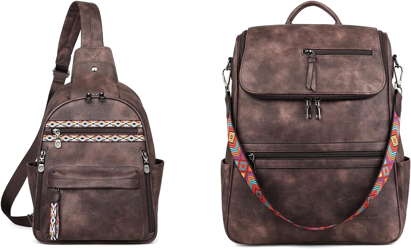 FADEON Sling Bag for Women & Laptop Backpack Brown Collection