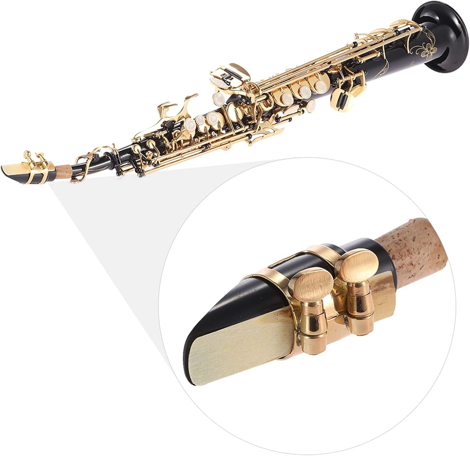 KESHUO Brass Straight Saxophone Bb B Flat Woodwind Instrument Natural Shell Key Carve Pattern Brass Sax Beginners Kit (Color : Black)