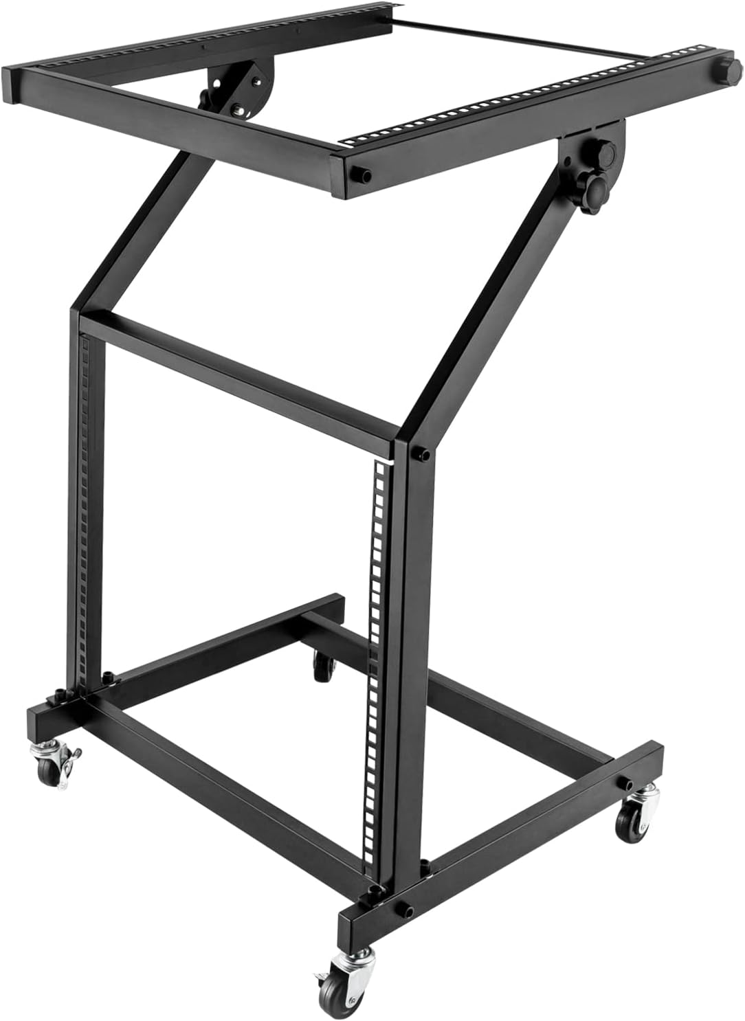 9U DJ Mixer Stand, Adjustable Rack Mount Rolling Stage Cart with 4 Wheels for Music Studio Booth Recording Cabinet Stage Equipment