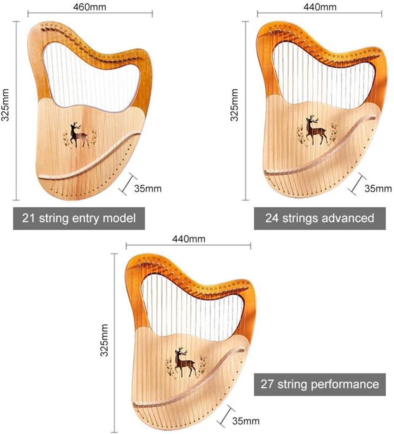Lyre Harp Set 21/24/27/32 Strings Lyre Harp Wooden Gift Beginner With Parts(24)