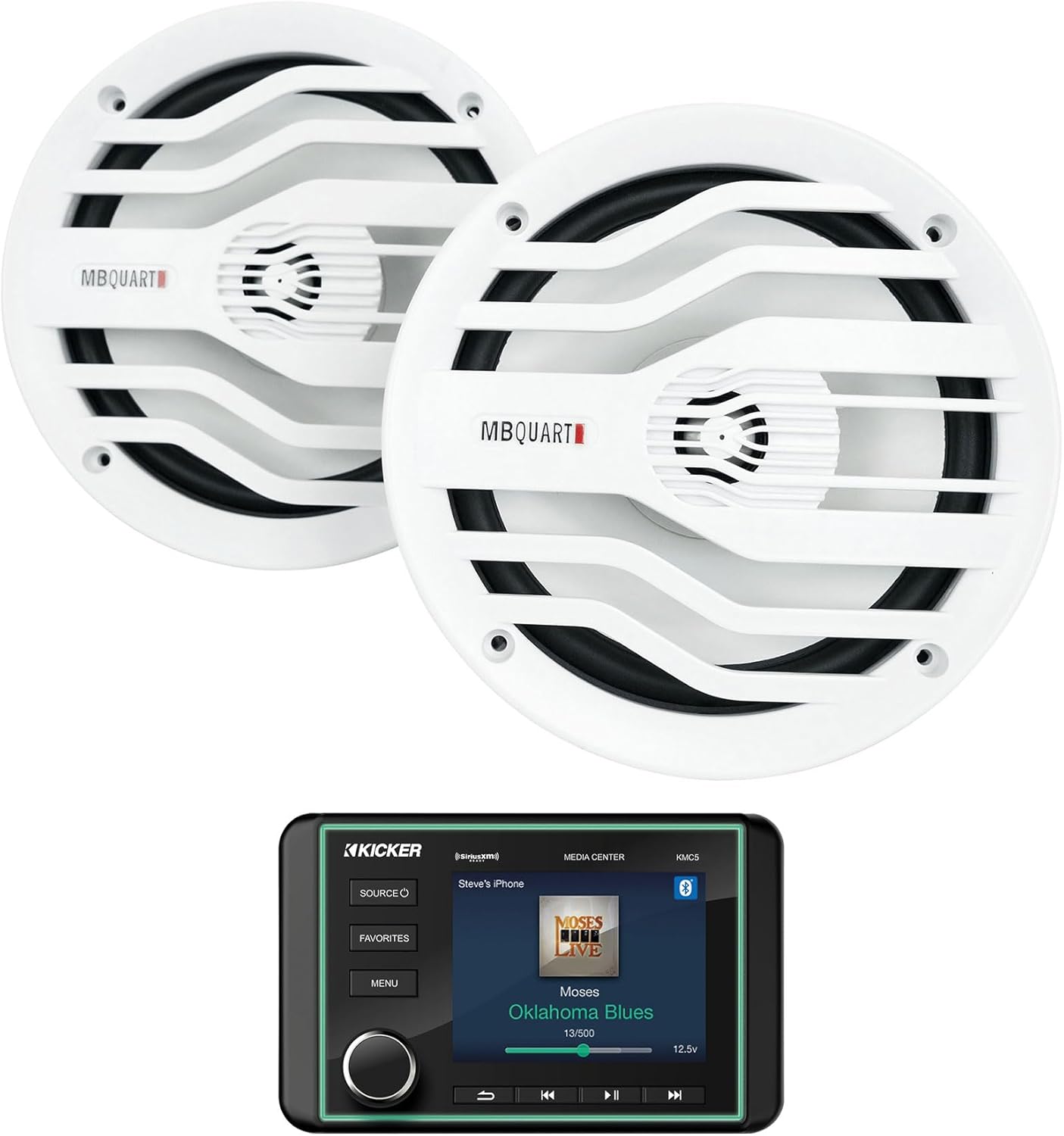 Kicker KMC5 Marine Bluetooth Stereo Weather-Band Tuner Bundle with MB Quart 6.5