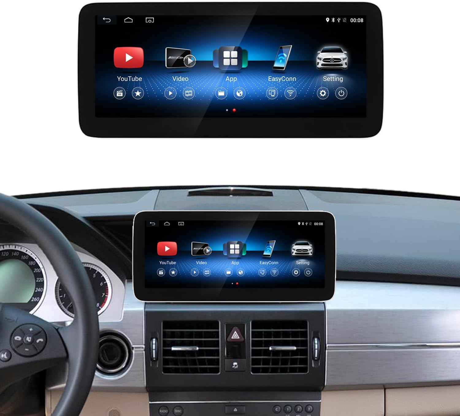 10.25 Inch Android 13 Blue Anti-glared HD Touch Display Screen, 4GB RAM+64GB ROM, Support Carplay, Android Auto, Mirror Link, for Mercedes Benz GLK Class X204 C Class W204 NTG4.0 Car Radio Screen