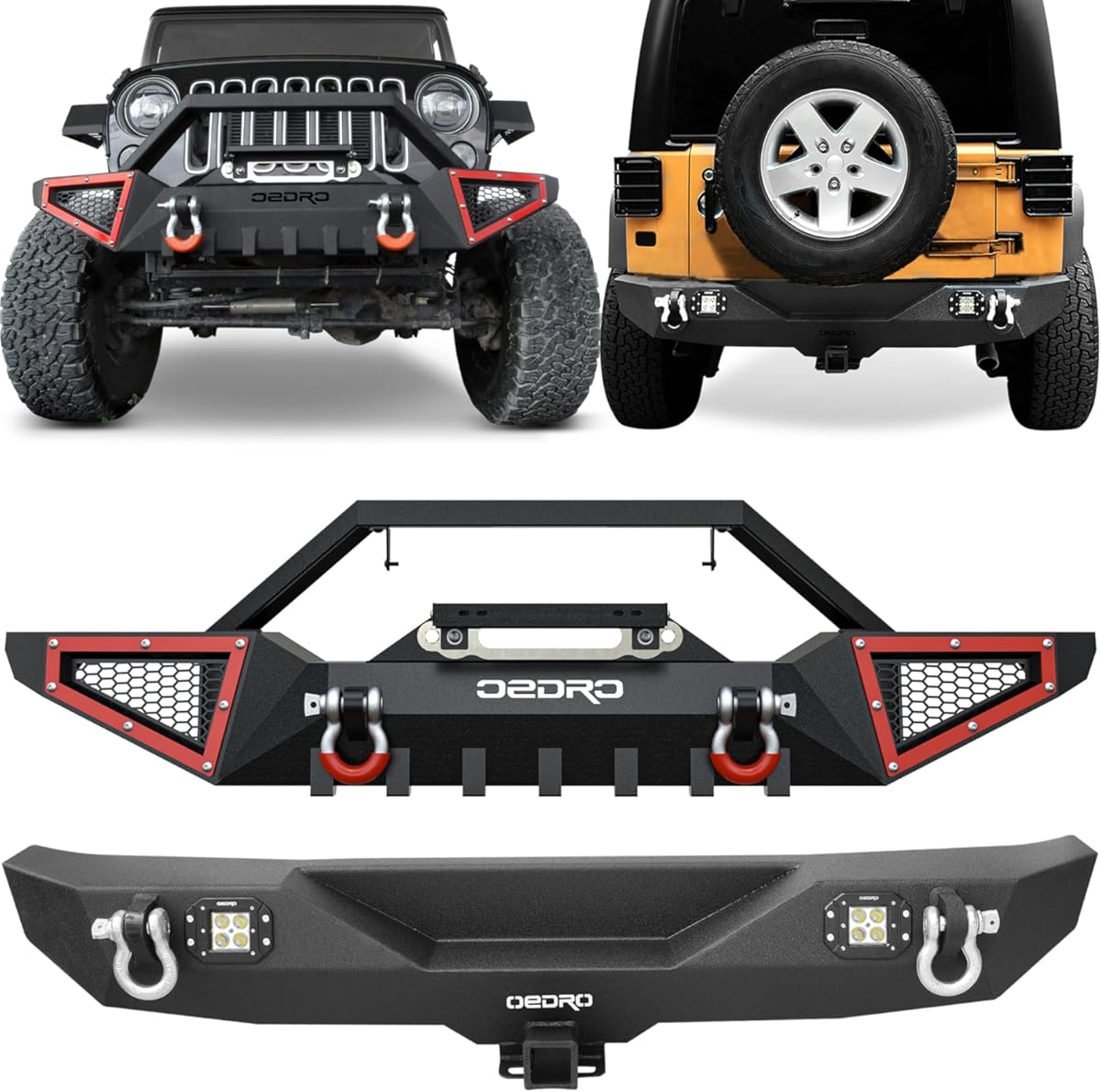 OEDRO Front and Rear Bumpers Fit 2007-2018 Jeep Wrangler JK & Unlimited with Winch Plate Mounting & 2