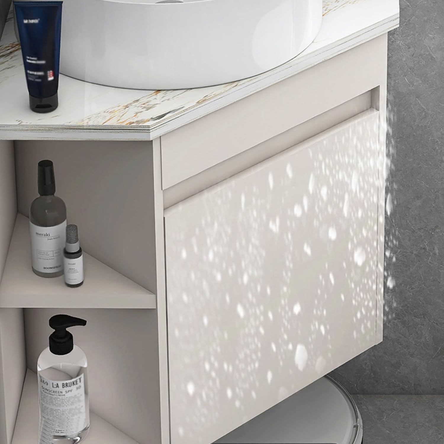 Corner Wall Mount Bathroom Sink, Corner Bathroom Vanity, Wall Hung Floating Porcelain Ceramic Wash Basin, Ceramic Corner Sink with Storage Container, for Small Space(38cm/14.9in)