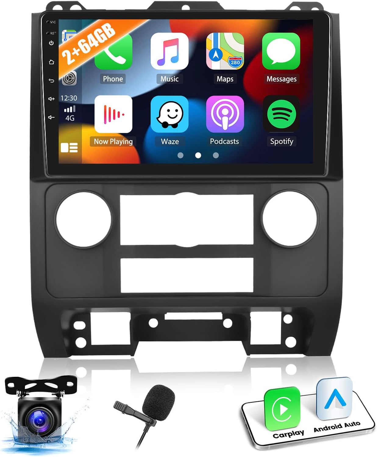 2+64G Car Radio Stereo for Ford Escape/Mazda Tribute 2008-2012 with Wireless CarPlay Android Auto Android 13 Head Unit 9