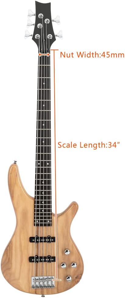 Lykos Exquisite Stylish GIB Electric 5 String Bass Guitar Full Size Bag Strap Pick Connector Wrench Tool (Burlywood)