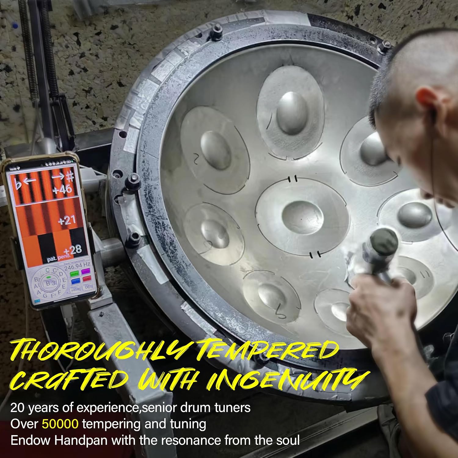 Handpan 22 inch D Minor Kurd Handpan 9 Notes Handpan Drum Instrument for Professional Performance, 440HZ Sound Handpan Drums for Adults