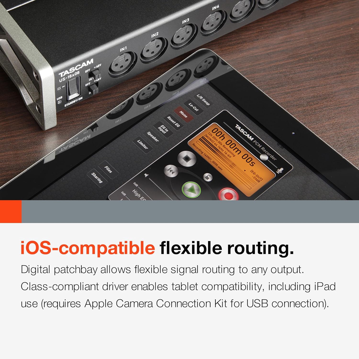 Tascam US-16x08 Rackmount USB Audio/MIDI Interface for Recording, Drum Recording, 8 XLR/8 1/4