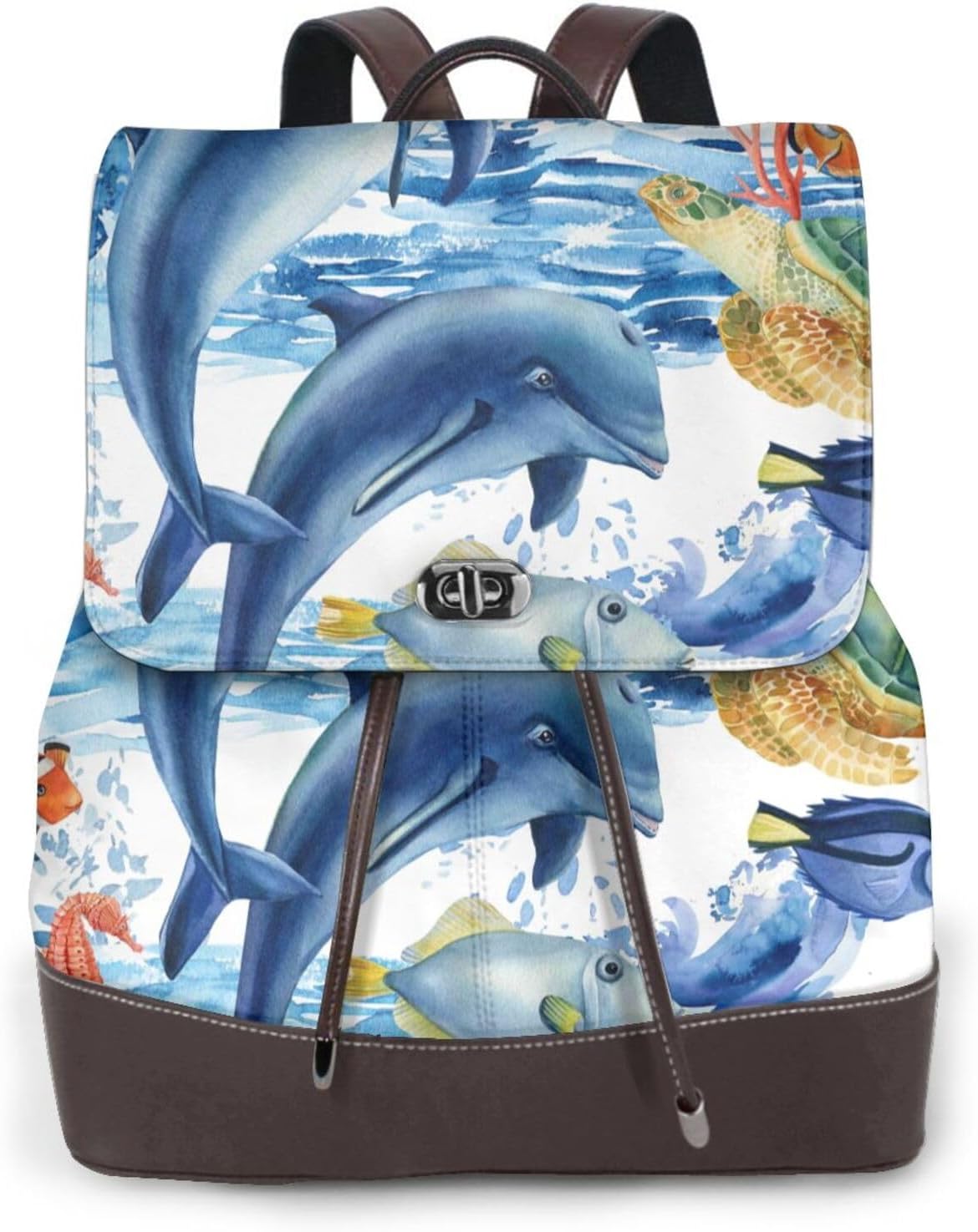 Marine Animals for Womens Backpack Purse Microfiber PU Anti-theft Large Fashion Designer Travel Bag Ladies Shoulder Bags