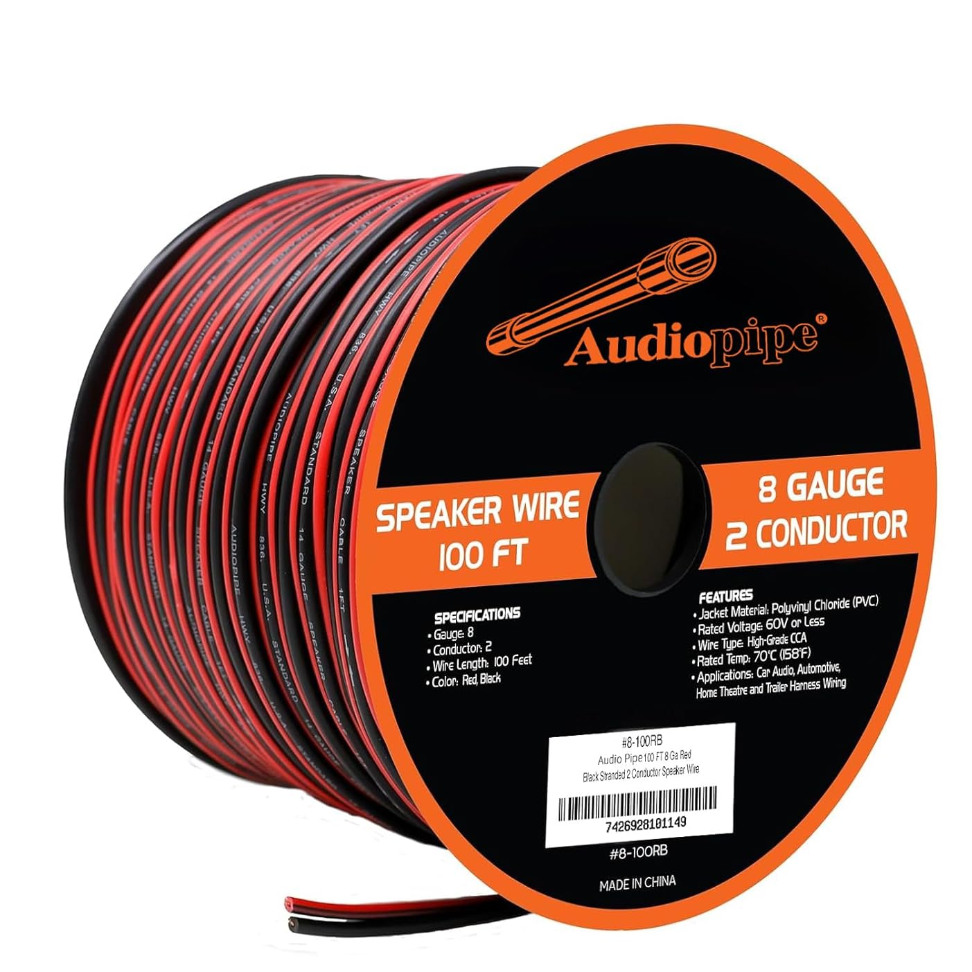 AUDIOPIPE 8 Gauge Speaker Zip Wire (100 Feet) – Primary Bonded Red & Black Speaker Cables - Durable Stranded Speakers Wire for Car Audio, Automotive, Home Theatre and Trailer Harness Wiring