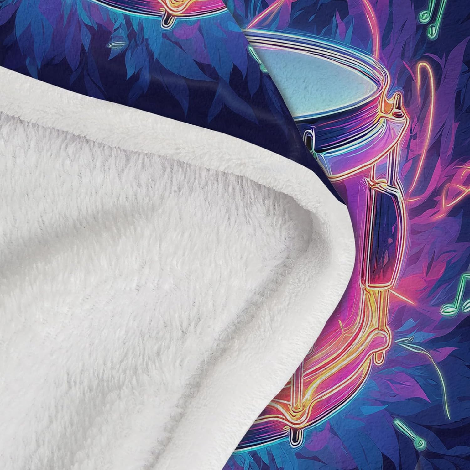 Throw Blanket Size for Couch Dark Blue Bedding Soft Lightweight Plush Drum Set Pattern Blankets, Sofa Bed Office Chair Throws for Boys Girls Modern Music Style Blanket Throws 90