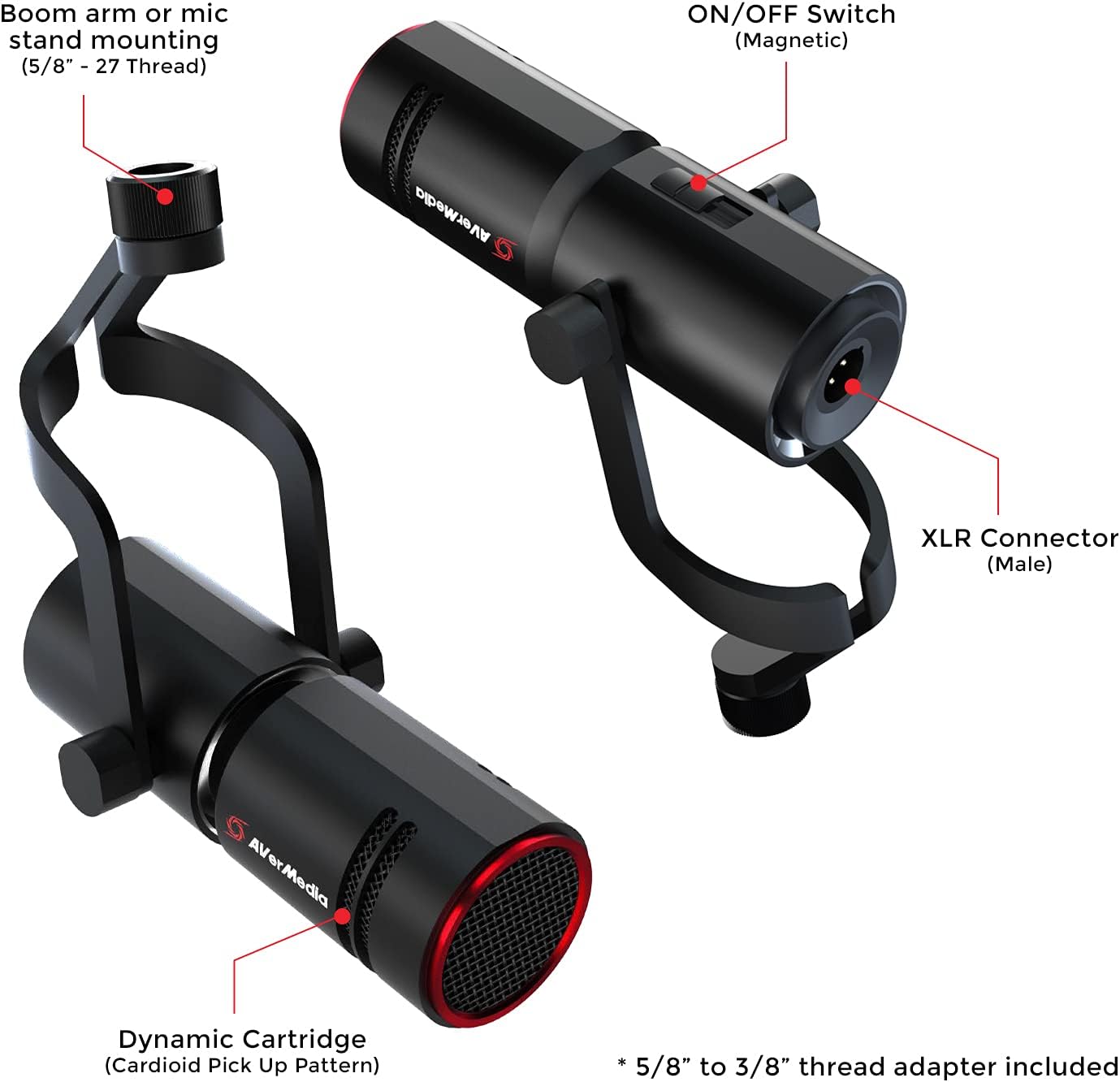 AVerMedia Live Streamer MIC 330 - Creators Cardioid Dynamic XLR Microphone for Live Streaming and Podcasting (AM330) ,Black