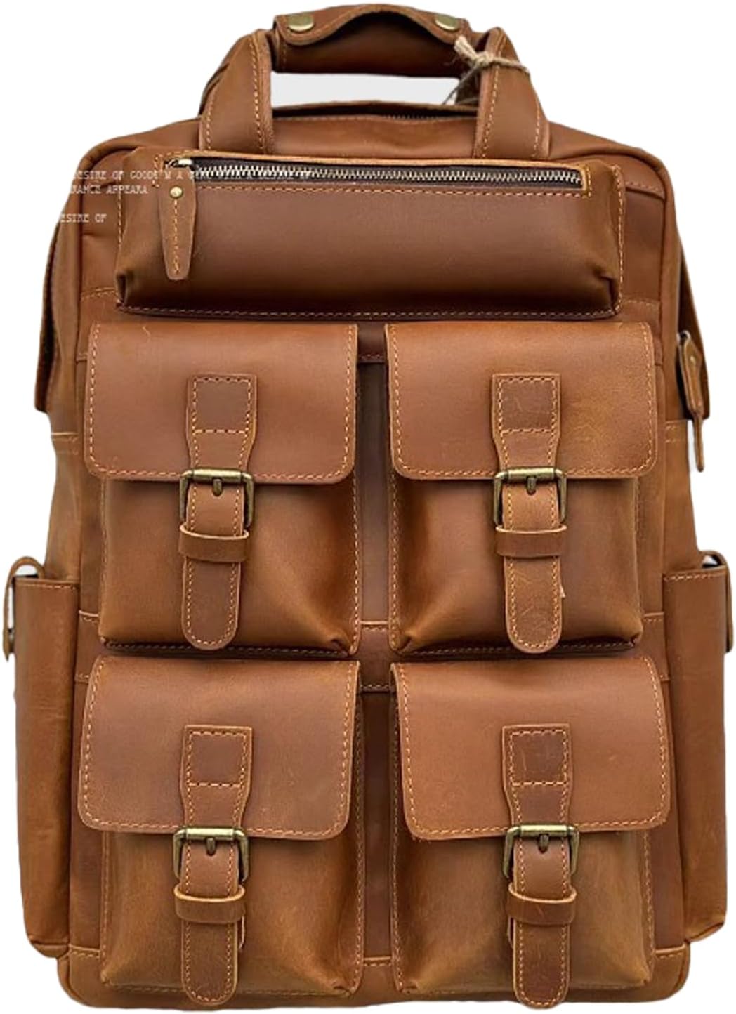 Leather Backpack for Men Vintage Laptop Bag Work Bag Camping Weekend Daypack Outdoor Sports Rucksack Multi Pockets (Brown)