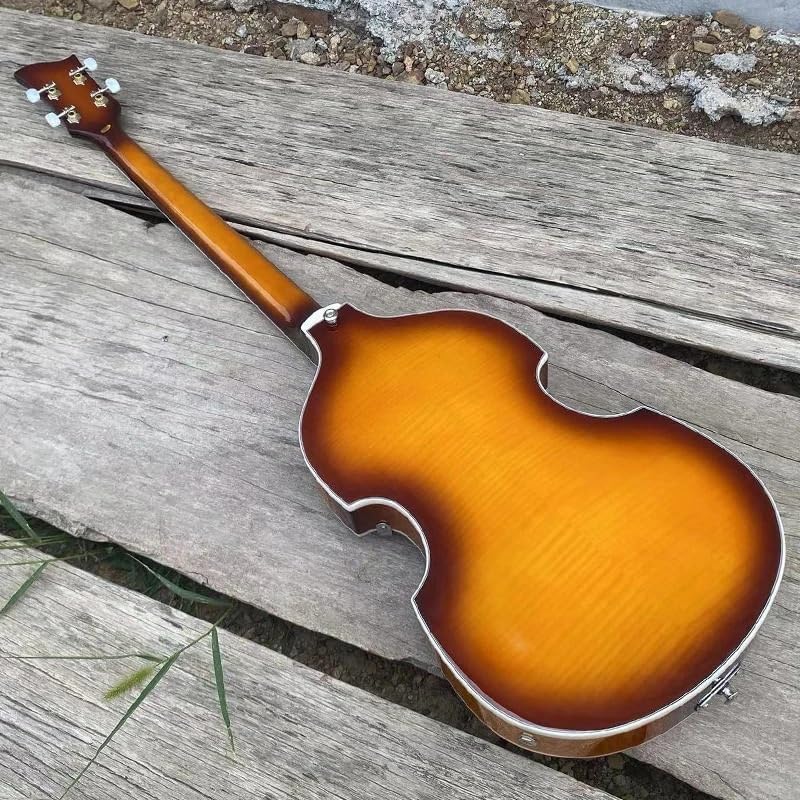 Electric Bass Guitar - Sunburst Finish, 4-String Violin Style, Maple Body & Neck