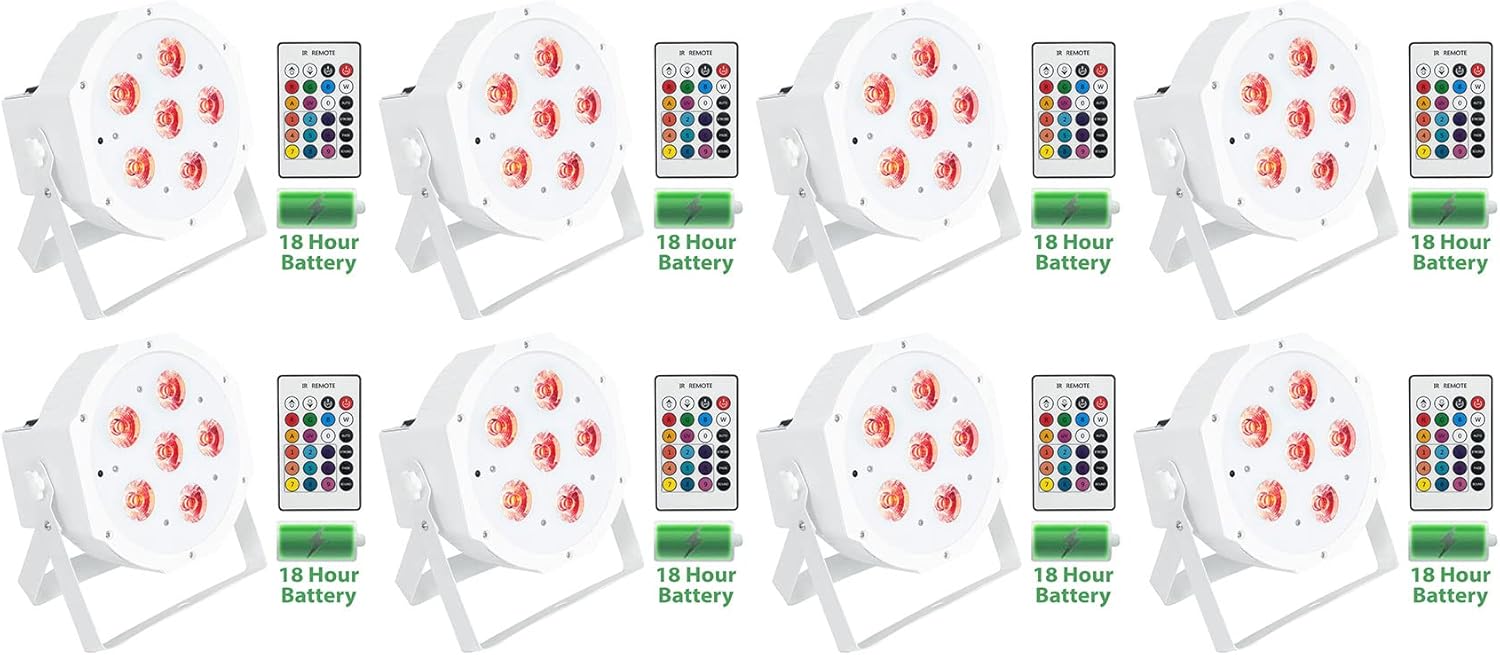8 Rockville Battery PAR 61 White Rechargeable RGBWA+UV DMX DJ Up-Lights+Remotes
