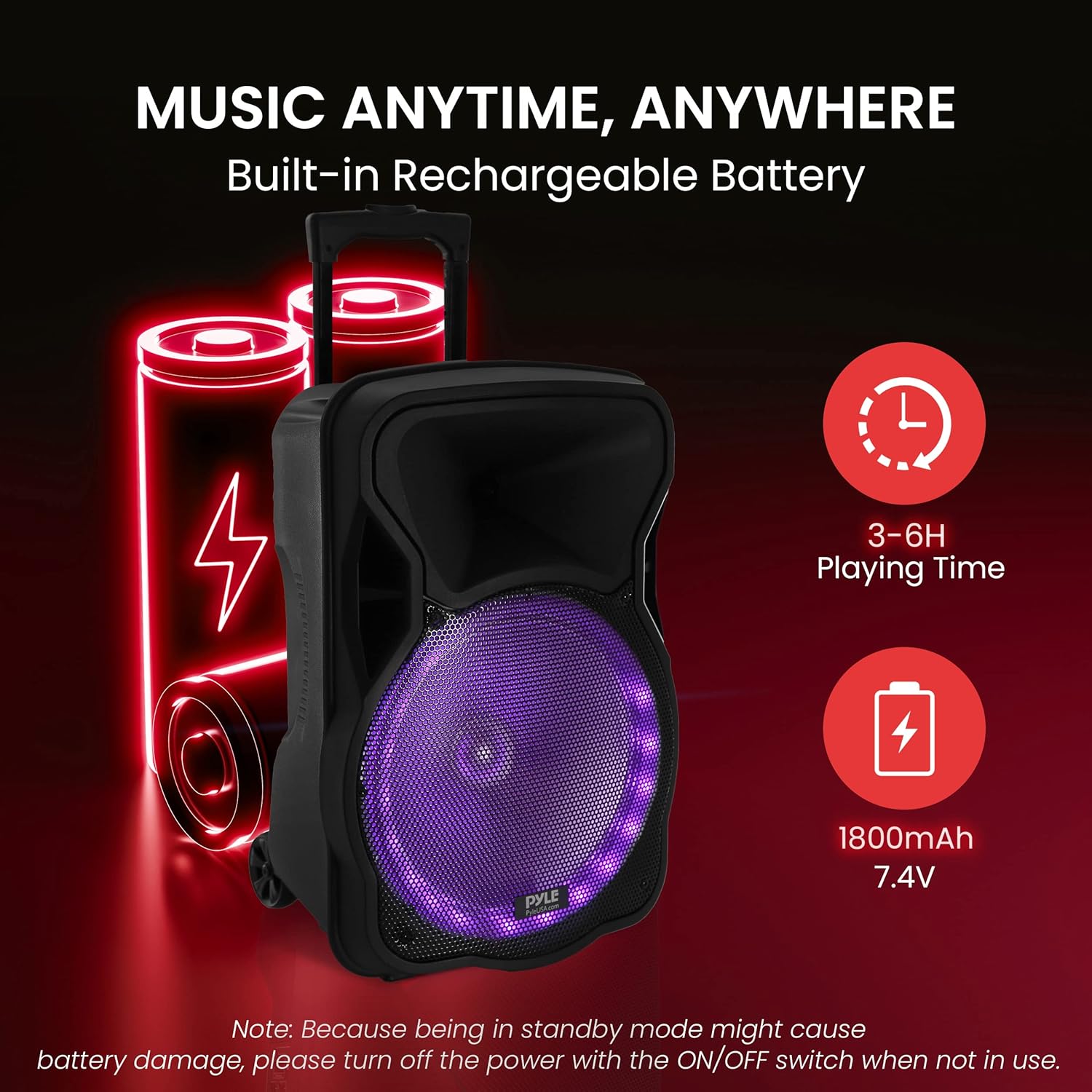 PyleUsa Portable Bluetooth PA Speaker-300W 12” Rechargeable Indoor/Outdoor BT Karaoke Audio System - LED Display, FM/AUX/MP3/USB/SD,1/4