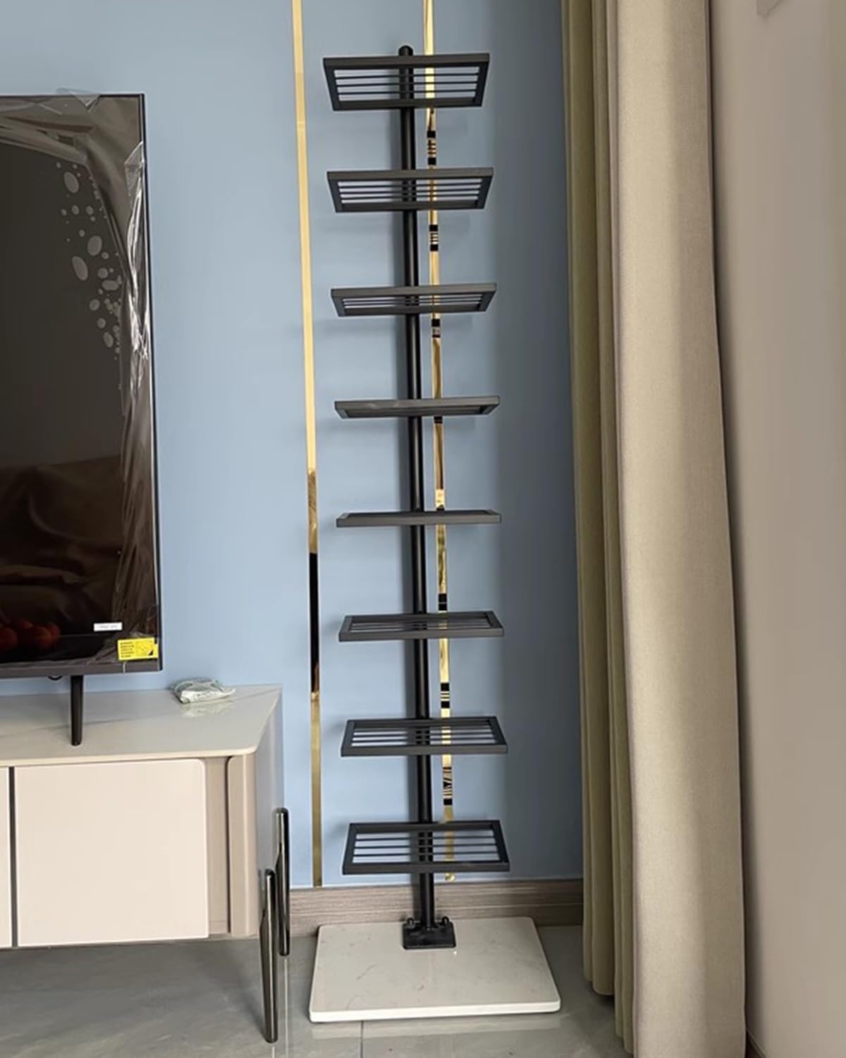 Open Display Bookshelf Metal, Floor Vertical Bookcase Book Organizer with Thick Base, Narrow Invisible Spine Book Tower for Small Spaces(Black,8-Tier 150cm (59