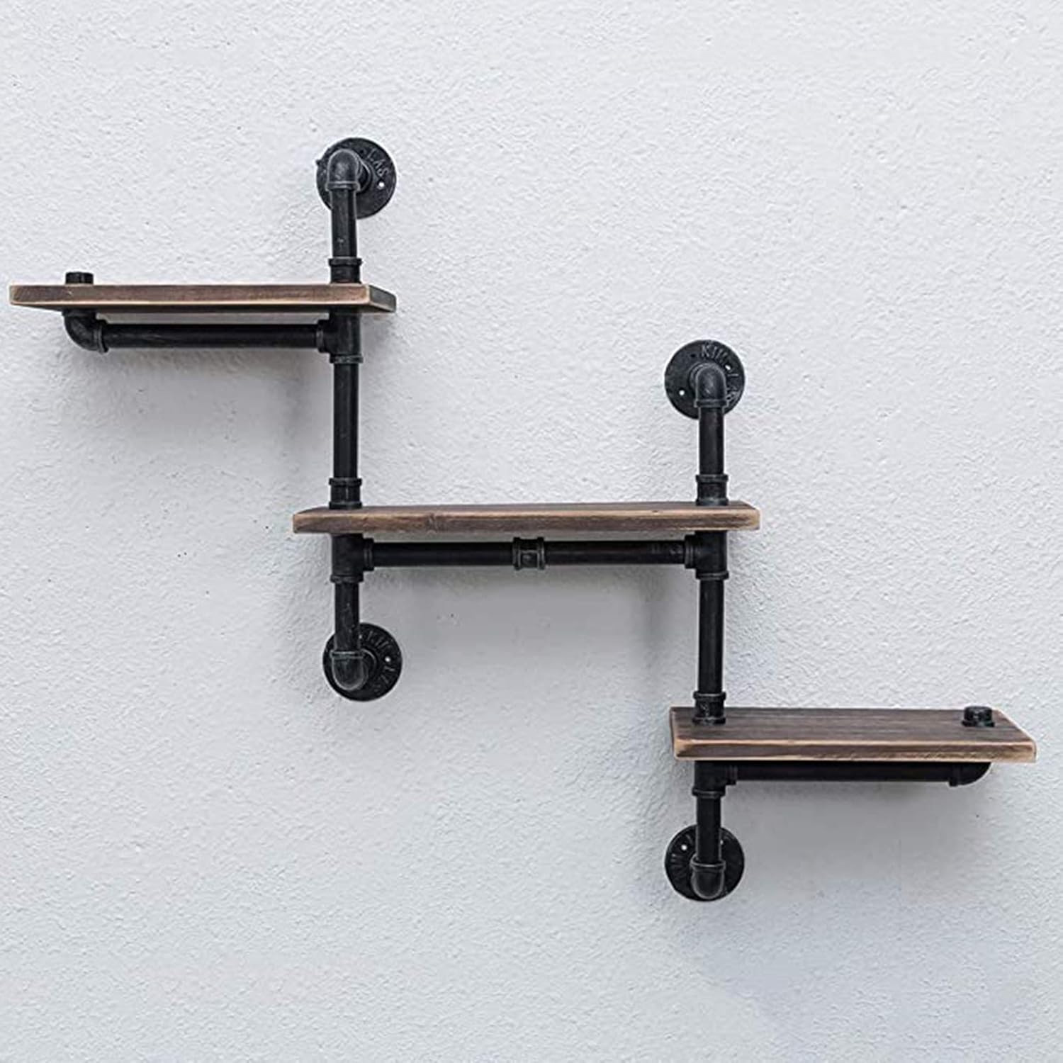 Retro Industrial Pipe Wall-Mounted Corner Stand, Rustic Utility Storage Shelves, Wood Storage Floating Shelves, Home Bookshelf Shelf