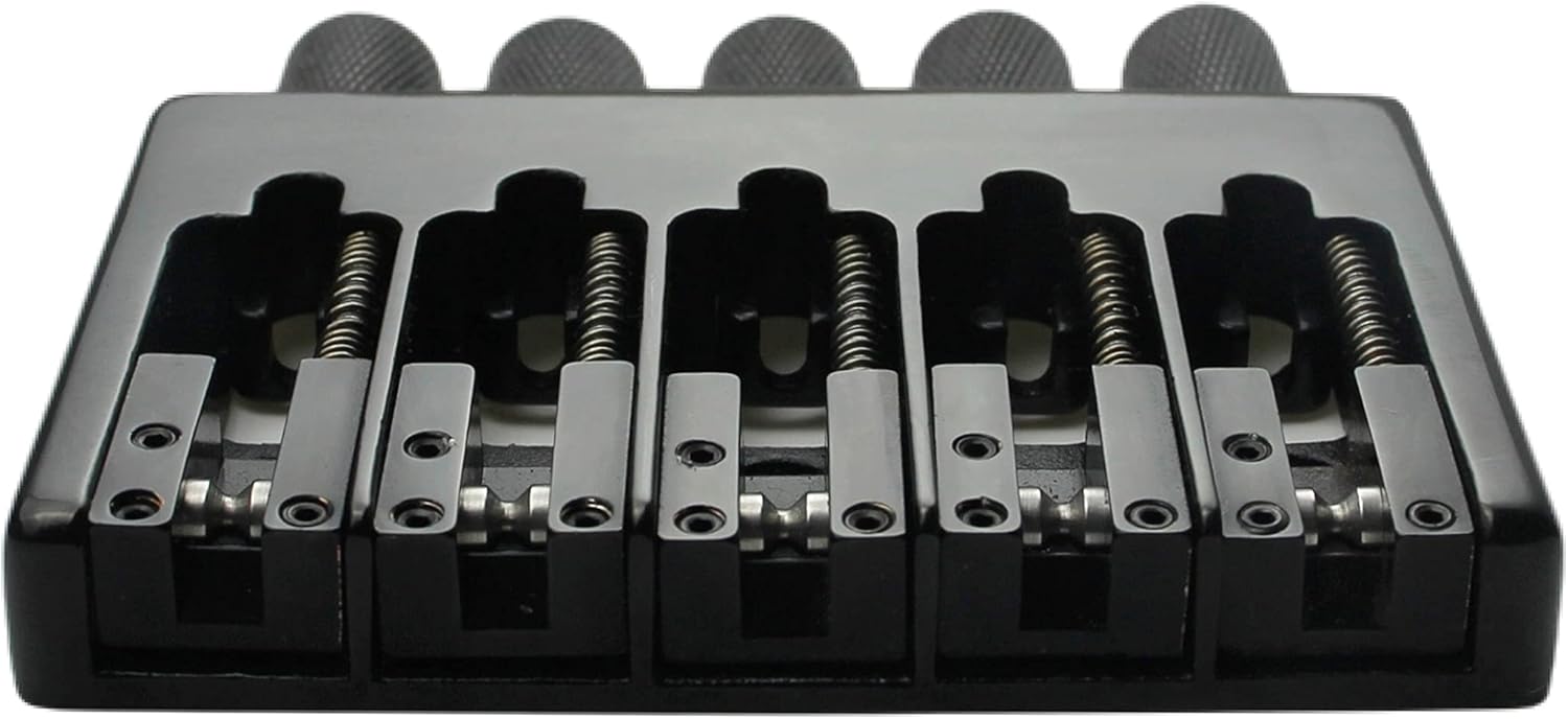 Guyker 5 String Headless Bass Bridge with String Lock, Fixed Hardtail Saddle for Headless Guitar, WB005, Black