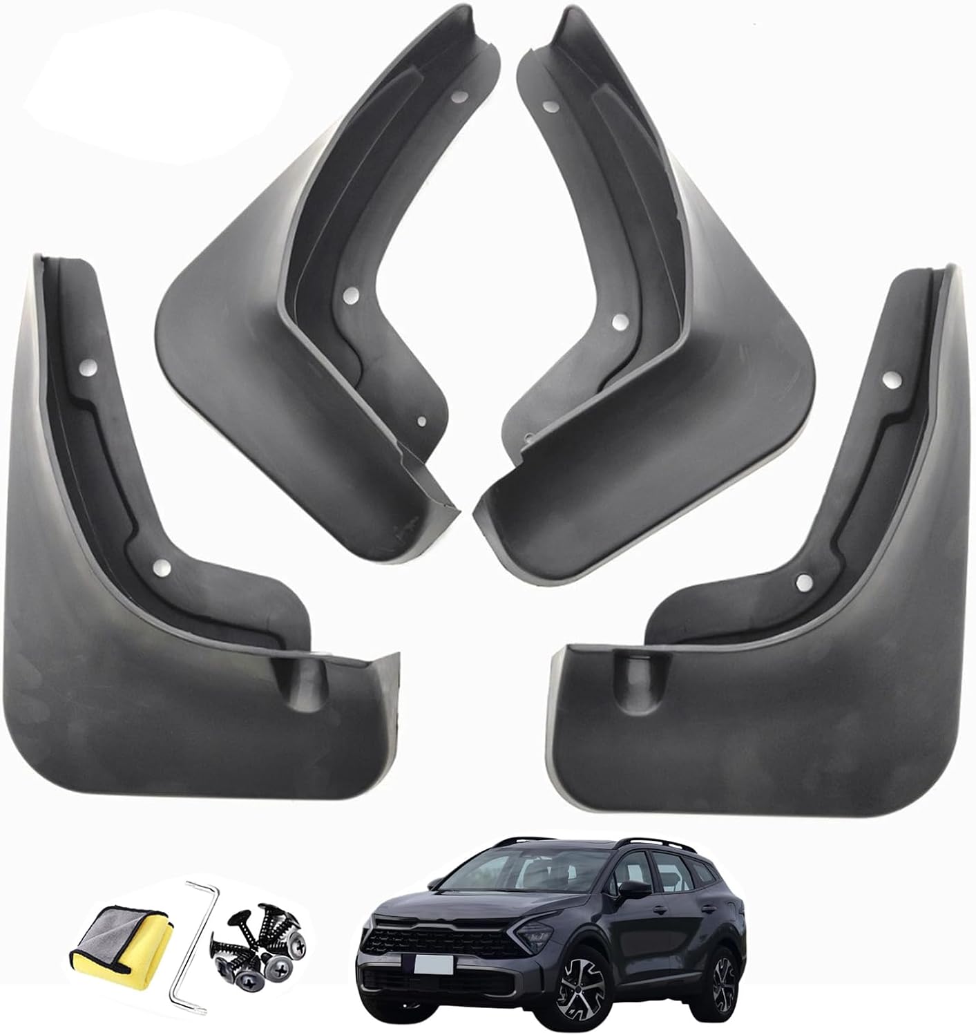 No Drill Car Mud Flaps Splash Guards Mudguard Mudflaps Tire Protector Mudguard Fender Compatible with Kia Sportage 22-25, Set of 4, Matte Black, Provides Effective Protection