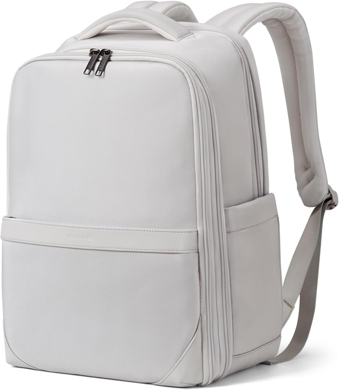 Hanke Expandable Travel Backpack 17 Inch, Full-Open Laptop Backpack Fits 15.6 Inch, Carry On Personal Item Bag with Luggage Strap, Business Work Backpack for Women Men, Greyish White