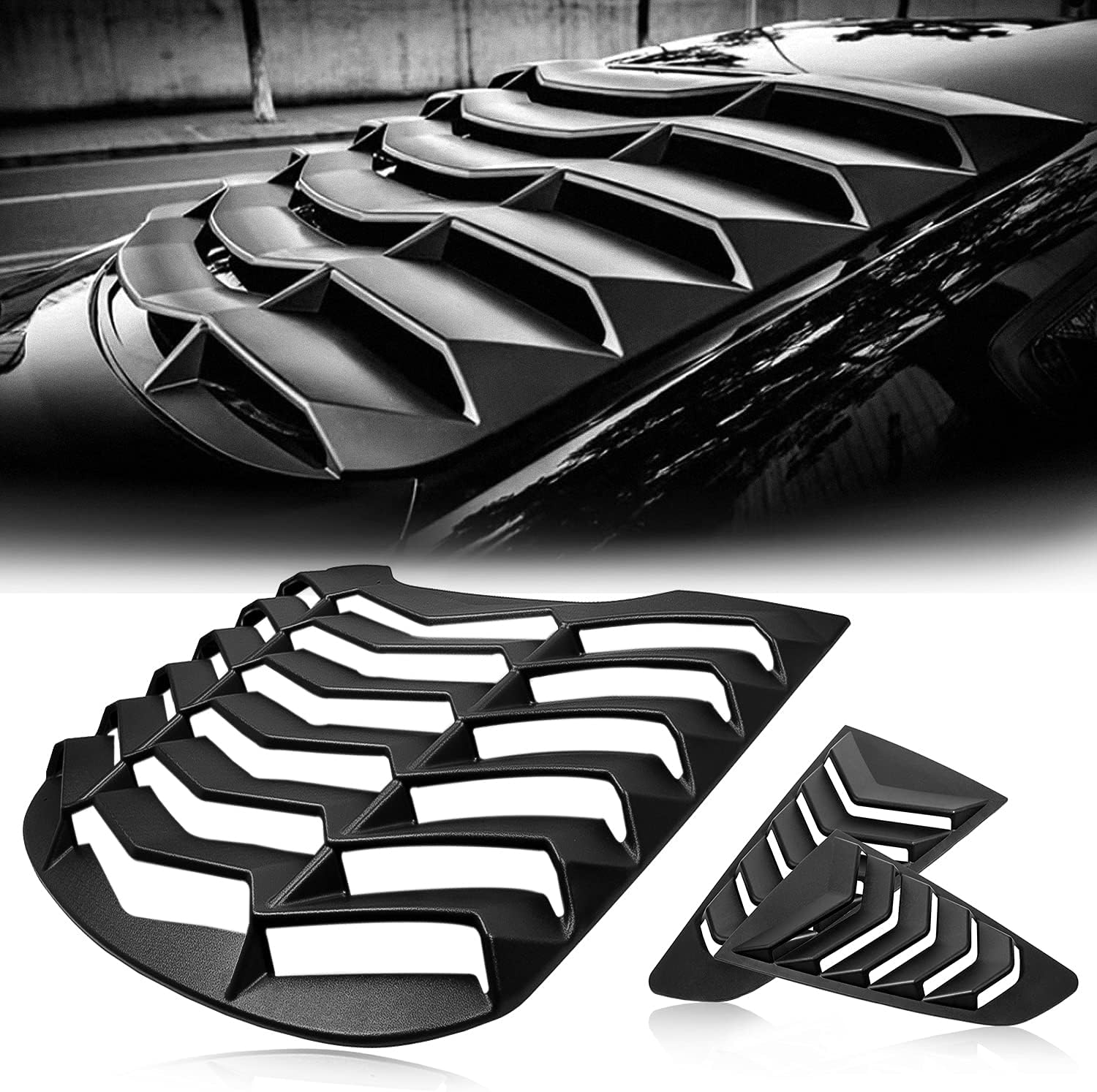 2015-2023 Rear+Side Window Louvers Windshield Sun Shade Cover Lambo Style Matte Black Compatible with Ford Mustang 2015 2016 2017 2018 2019 2020 2021 2022 2023 Complete Set …