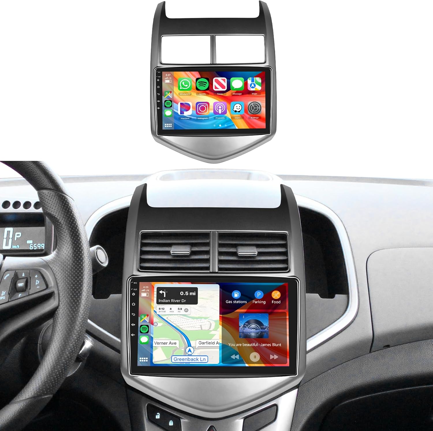 8Core 2G+64G DSP 46EQ Radio for Chevy Sonic 2011-2015 Car Stereo with Wireless Carplay Android Auto,9'' 1280X720P IPS Touch Screen,WiFi,5.0Bluetooth,Android Auto,63UIs,FM/RDS,Camera