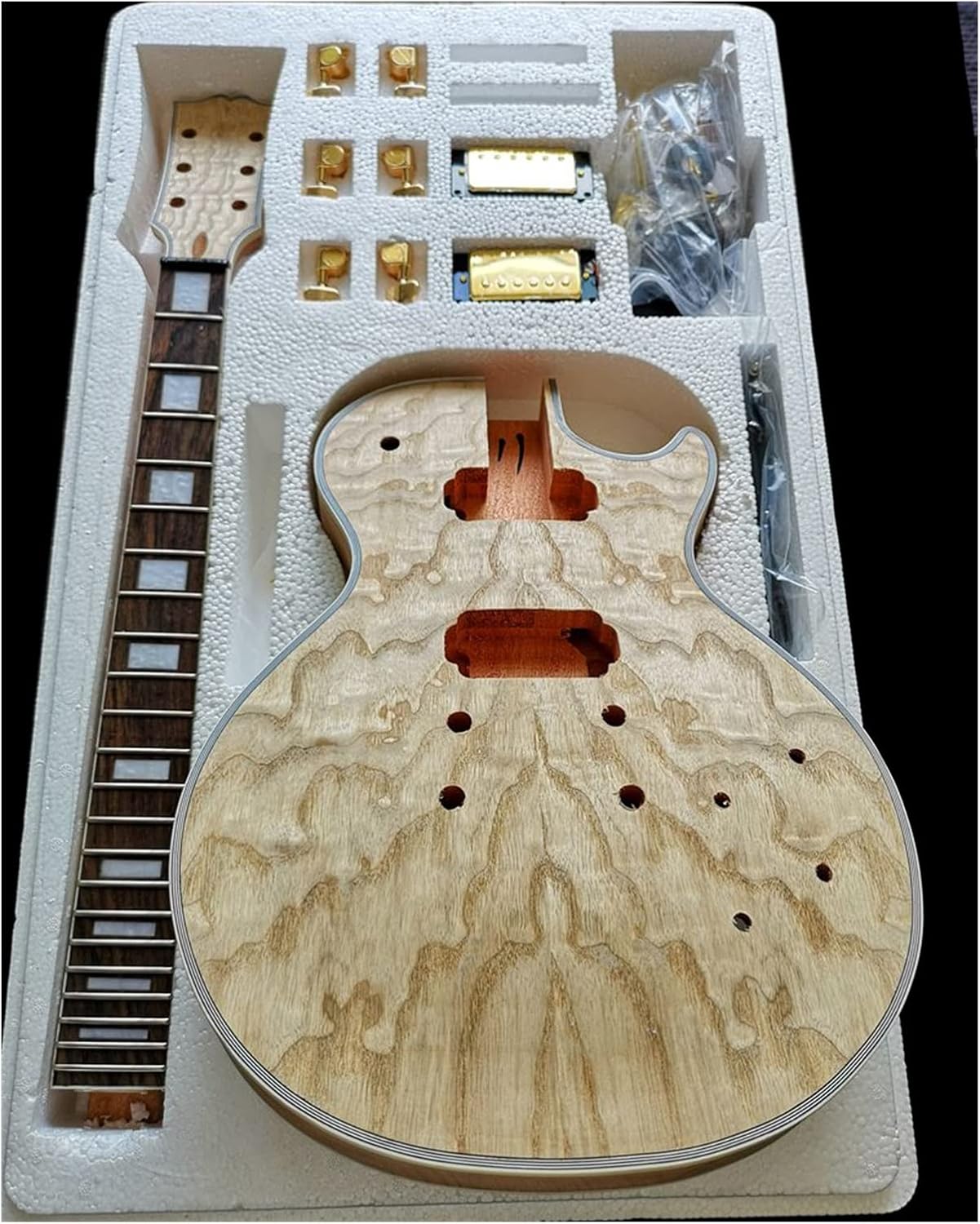 Electric Guitar Kit Flower Ash Willow Red Pear Production Material Accessories Veneer Peach Core Solid Wood Body DIY Guitar Kit (Color : 3)