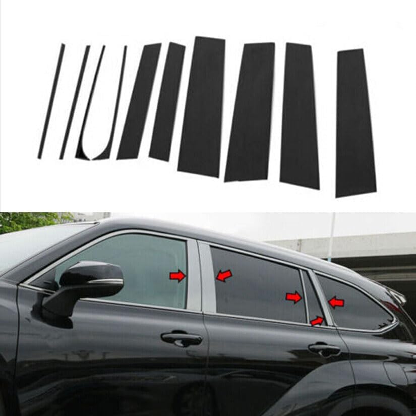 Car Accessories Fit for Toyota Highlander Stainless Steel 2020 2021 2022 2023 Sporty Decorative Strip Cover Molding Window Pillar Post Trims (Bright Black) 10PCS