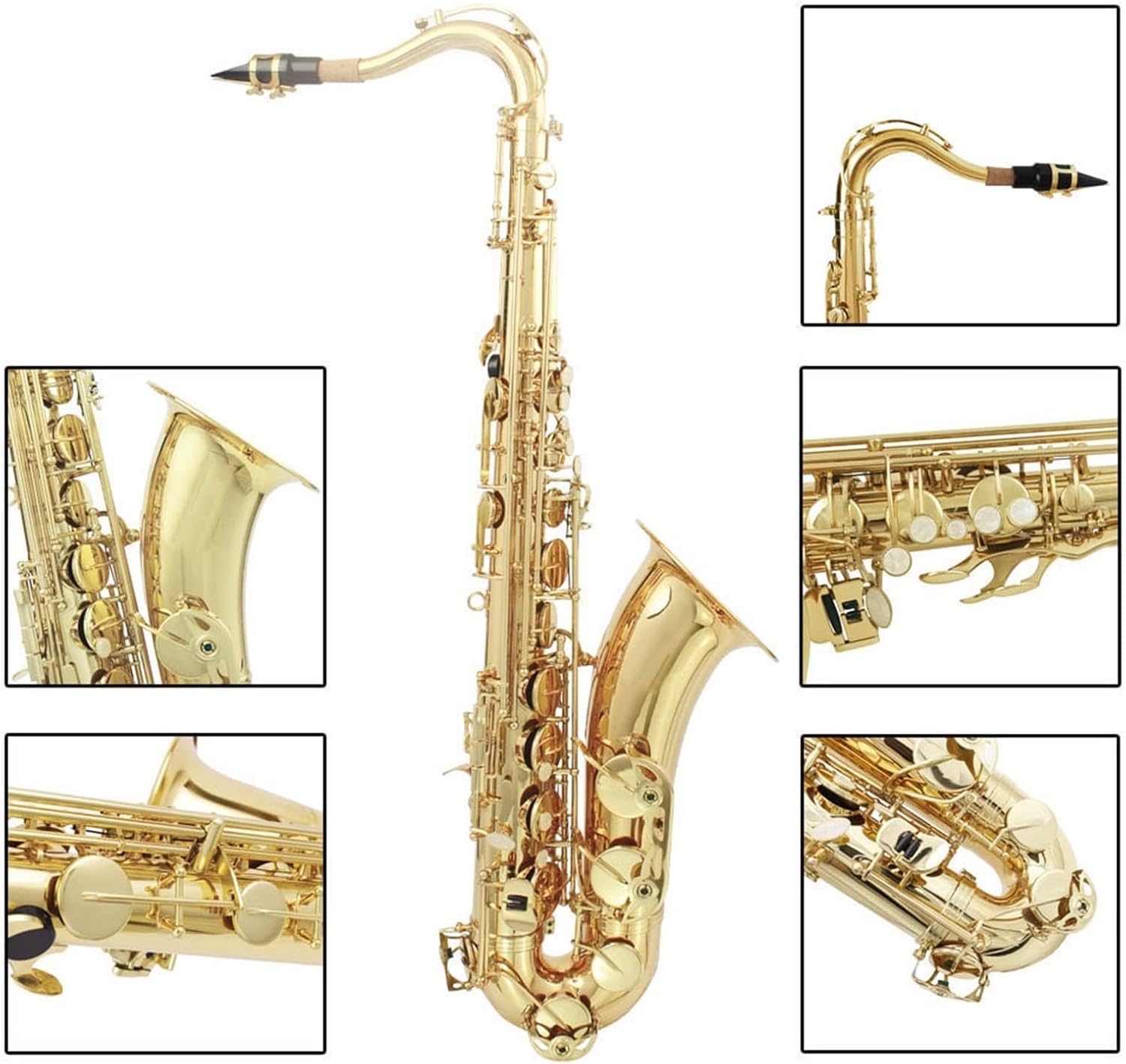 Bb Tenor Saxophone Brass Lacquered Gold B Flat Musical Woodwind Instrument with Case Student Saxophone Beginner(Gold)