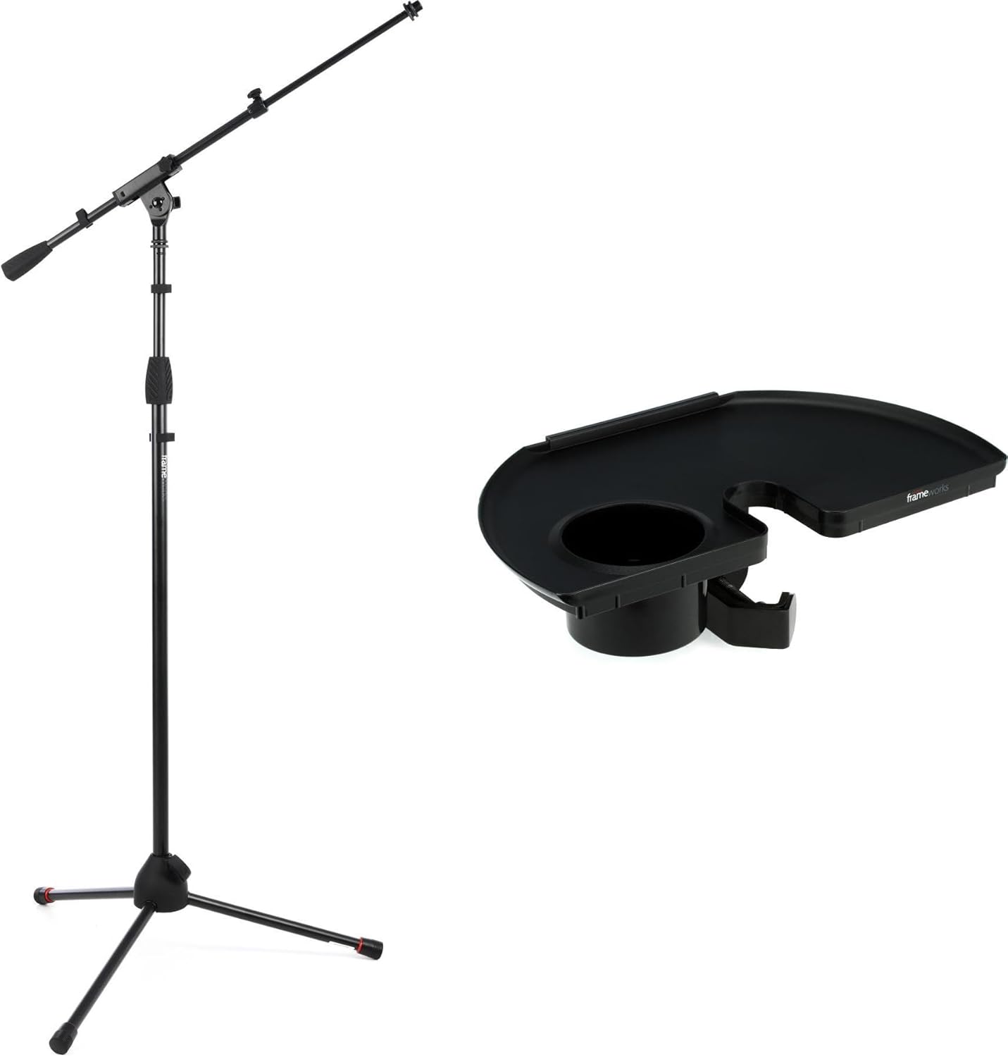 Gator Frameworks GFW-MIC-2020 Tripod Mic Stand with Telescoping Boom - Includes Accessory Tray, Drink Holder, Guitar Pick Tab - Stable & Durable