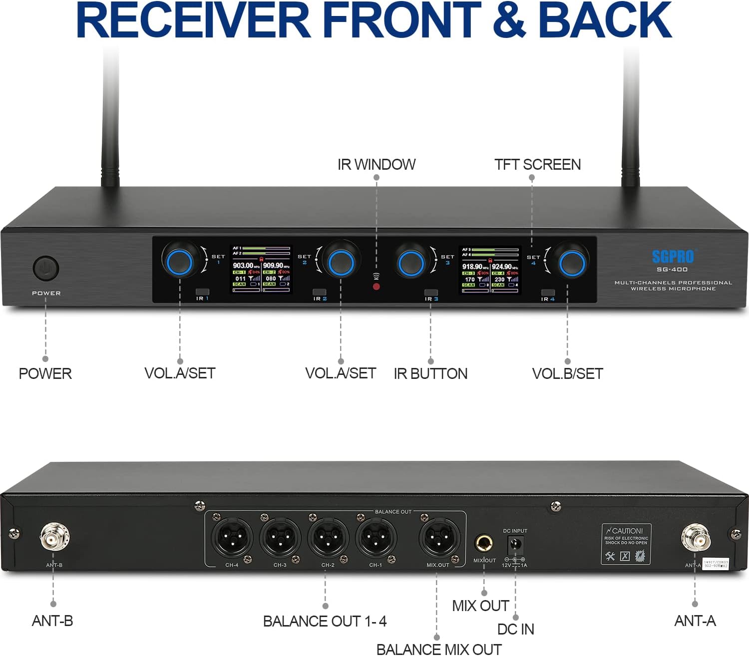 4-Handheld Wireless Microphone System with 65 UHF Channels Each, 262ft Range, Volume Control, Auto-Lock, Mute Function, Perfect for Church, Stage, or Home Use for Premium Sound Quality
