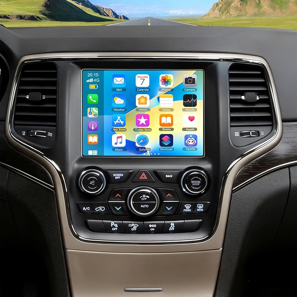 Android 14 Car Stereo for Jeep Cherokee 2015-2021,8.4 Inch Double Din Car Radio with Carplay & Android Auto, in-Dash Navigation Radio with BT Mirror Link WiFi FM Radio & Backup Camera-4+64G