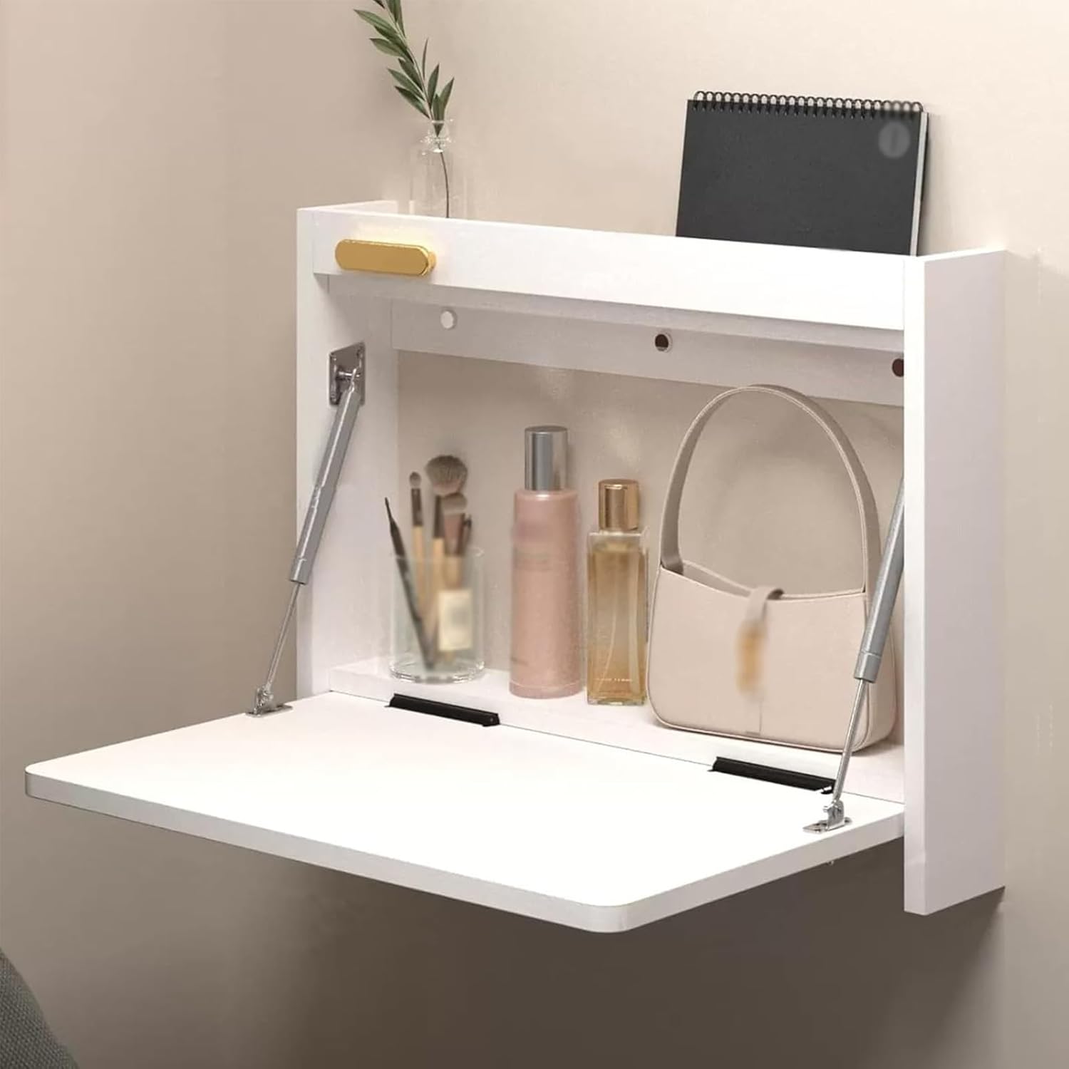 Folding Wall Desk, Wood Wall Mounted Desk, Fold Down Wall Mount Laptop Desk, Corner Floating Desk for Small Spaces(D,56cm/22in)