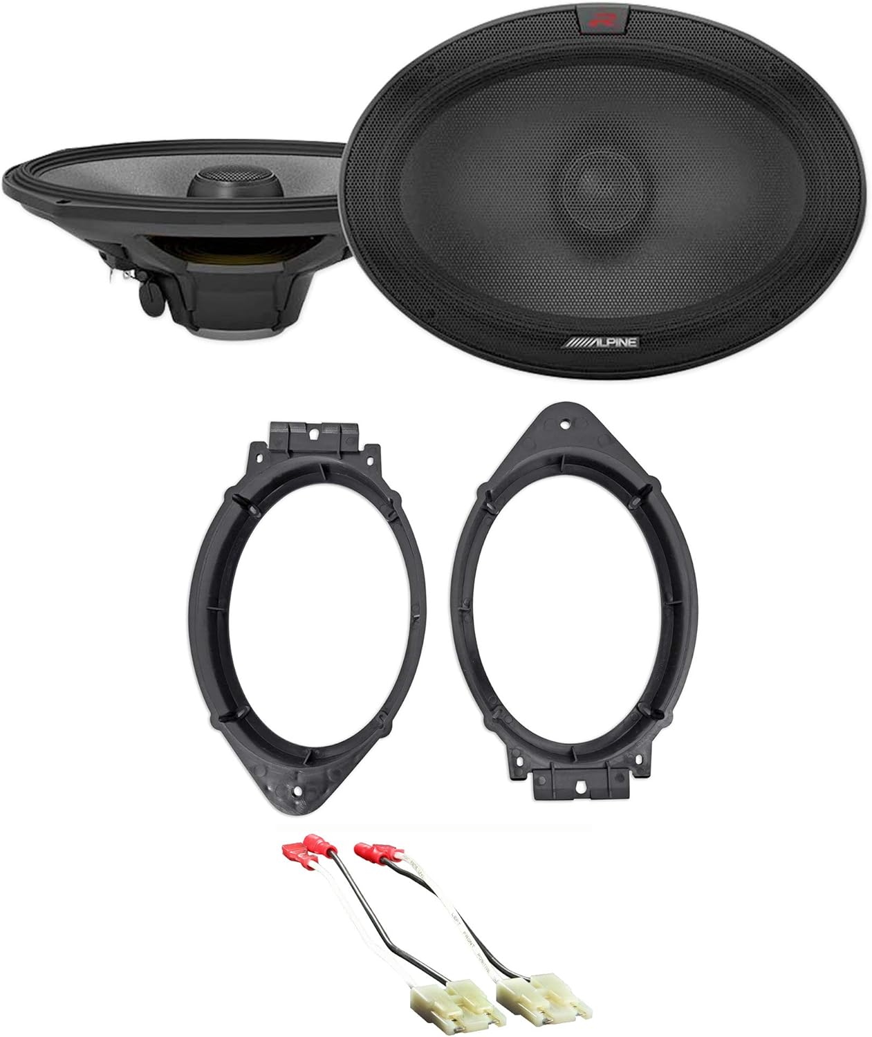 Alpine Pair R-S69.2 300 Watt 6x9 Car Audio Coaxial 2-Way Speakers Bundle with METRA 72-4500 Speaker Harness Connector &METRA 82-3004 6x9 Speaker Adapter Compatible with Chevy 2014-Up (3 Item)
