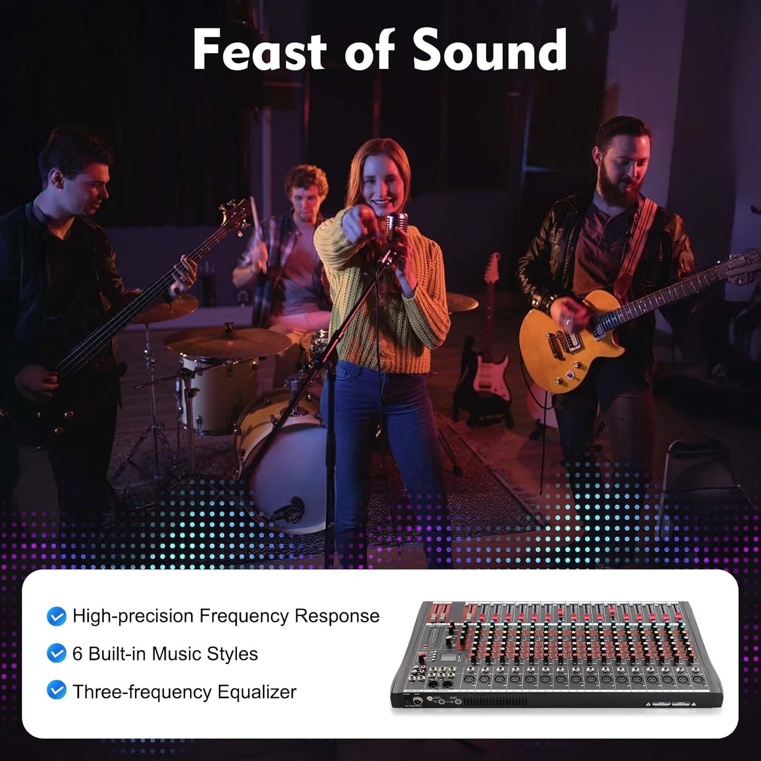 16 Channel Audio Mixer, Soundboard Mixing Console Sound Mixer DJ Sound Controller with USB & Bluetooth, Studio Audio Mixer for Professional and Beginners (16 Channel)