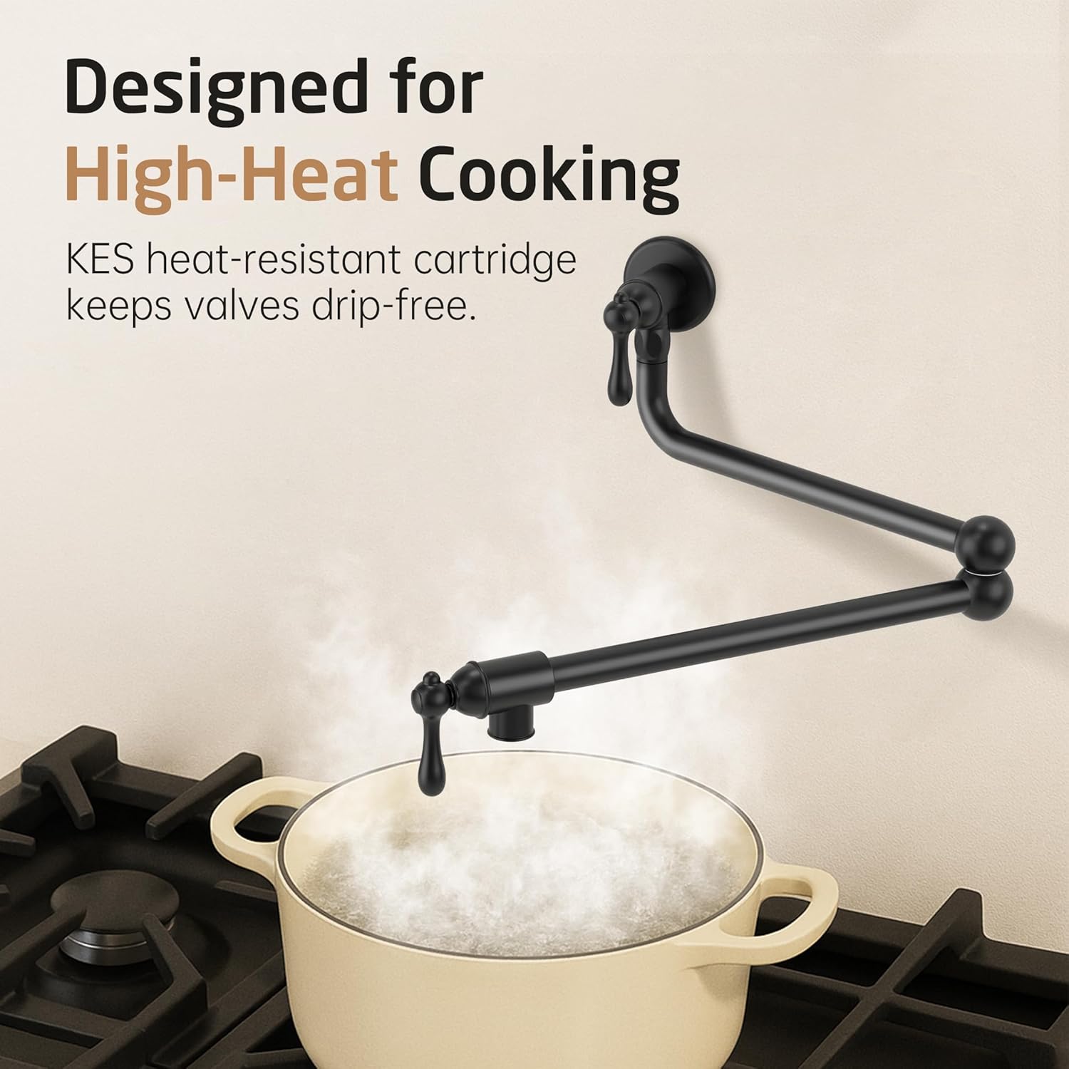 KES Vintage Black Pot Filler Faucet with Heat-Resistant Cartridge, 26'' No Lead 18/8 Stainless Steel Over Stove Kitchen Pot Filler Faucets with Double Joints 360° Swing Arm Wall Mount, KN928S24LF-BK