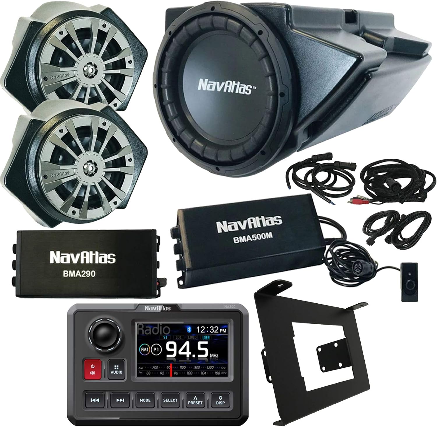 NavAtlas AM/FM Bluetooth USB Waterproof Digital Media Receiver Bundle Combo with 6.5