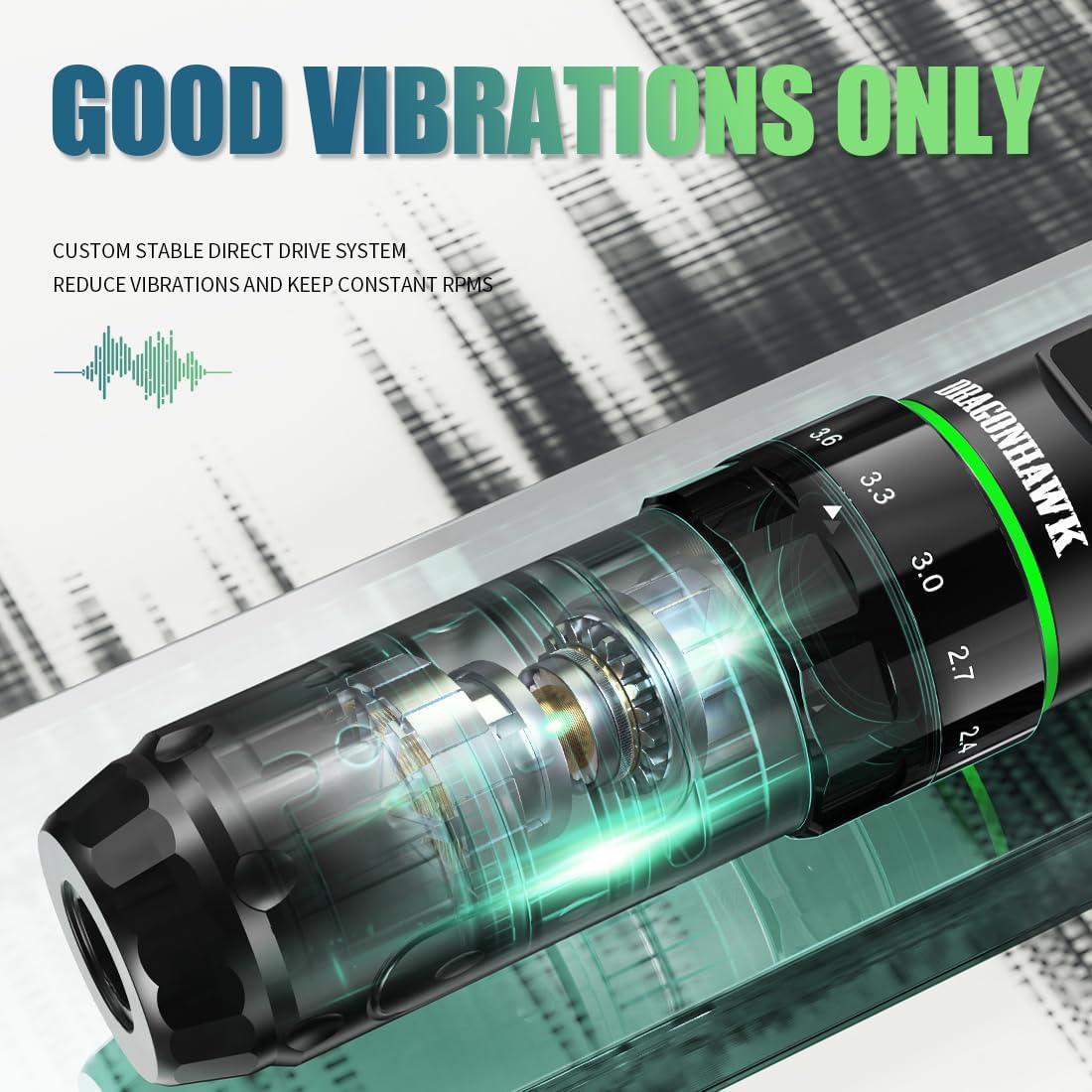 Dragonhawk L3 Cordless/Cord Tattoo Gun Rotary Pen Machine, 7 Strokes Length for Pro Artists, Powerful Mcore-L Tattoo Motor, Smart Display 2,000mAh Battery Power Supply Silver