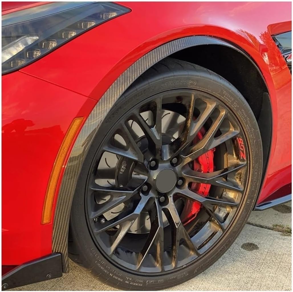 A Pair Car Front Wheel Trim Fender Compatible For Corvette C7 2014-2019 Carbon Fiber Look Glossy Black Arches Molding Flares GM Style(Carbon Fiber Style)
