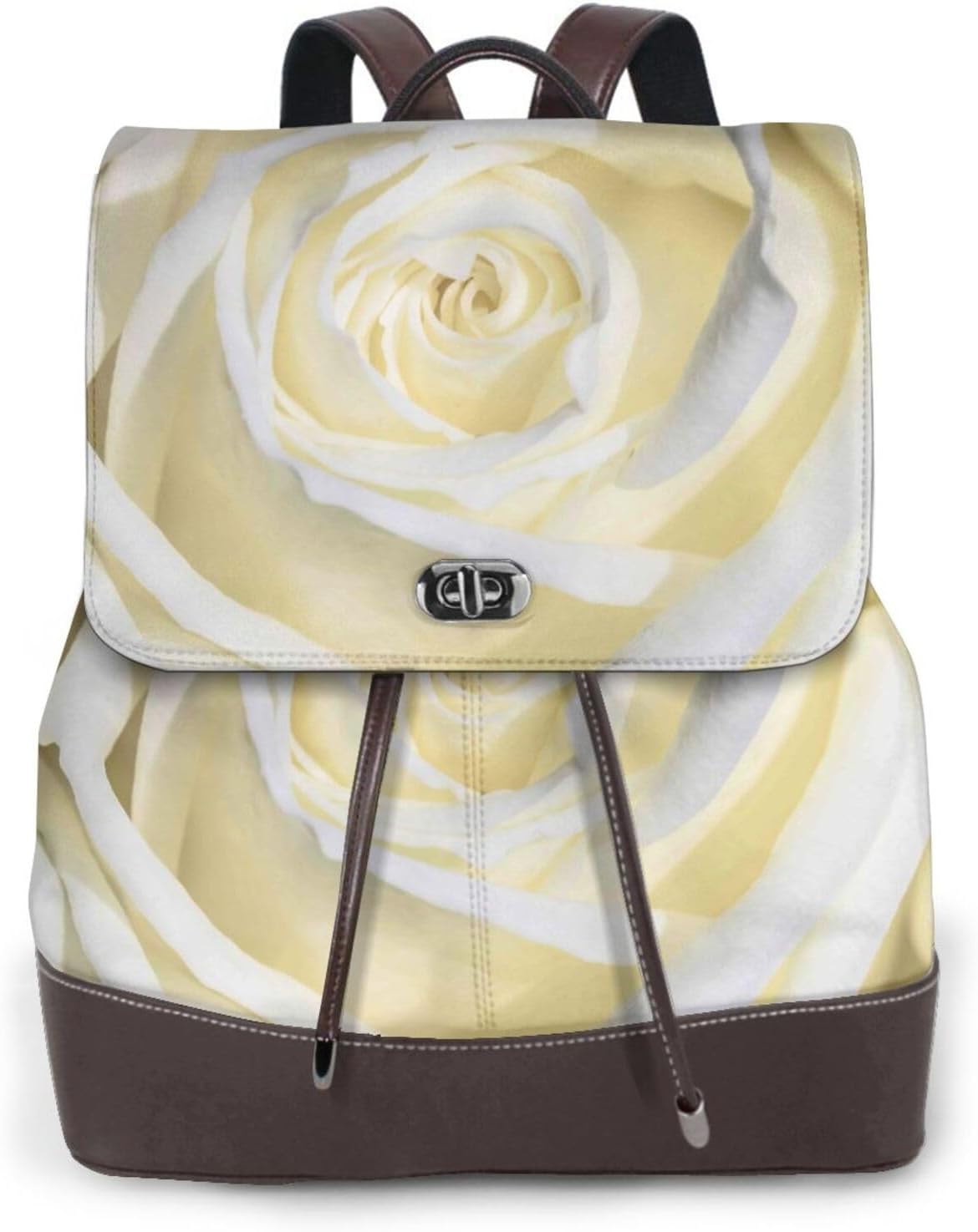 White Rose for Womens Backpack Purse Microfiber PU Anti-theft Large Fashion Designer Travel Bag Ladies Shoulder Bags