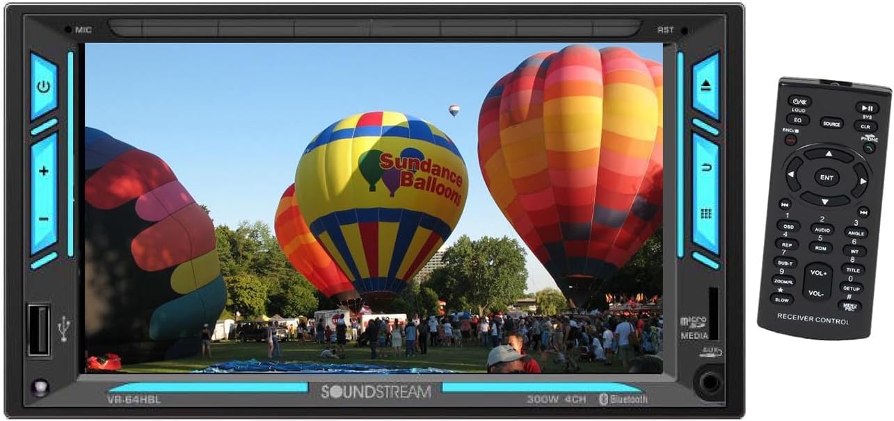 SOUNDSTREAM VR-64HBL Double Din Car Stereo Receiver, 7 Inch Touchscreen Bluetooth Multimedia Radio Backup Camera Ready, USB SD AUX MP3 MP4 Media