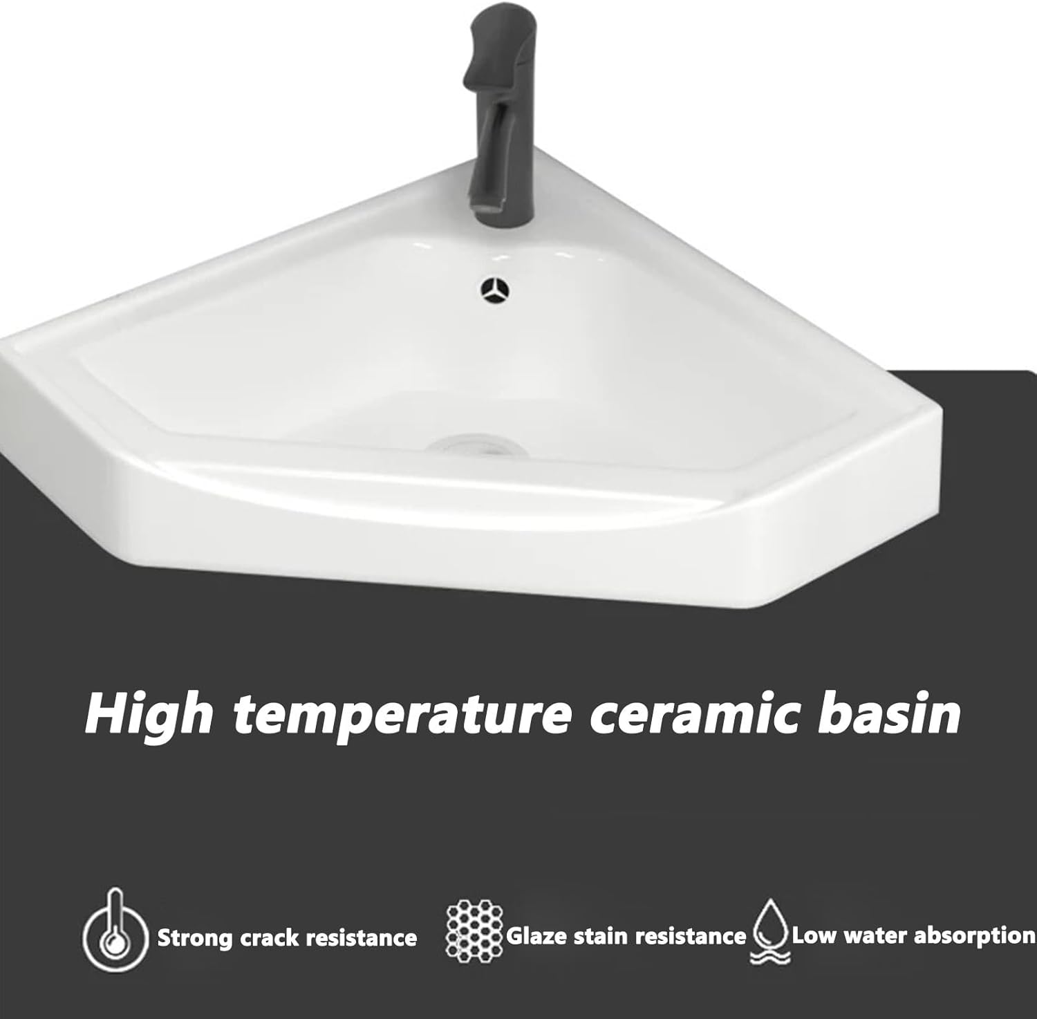 Corner Wall Mount Bathroom Sink, Corner Bathroom Sink, Bathroom Sink with Storage Container, White Ceramic Sink for Small Space, Single-Apartment(56cm/22in)