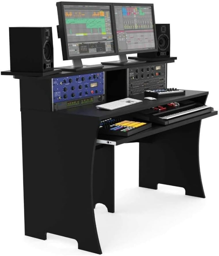 Glorious Workbench Working Console with Pull-Out Drawer and Revolvable Trays, Robust Design and Easy to Assemble (Black)