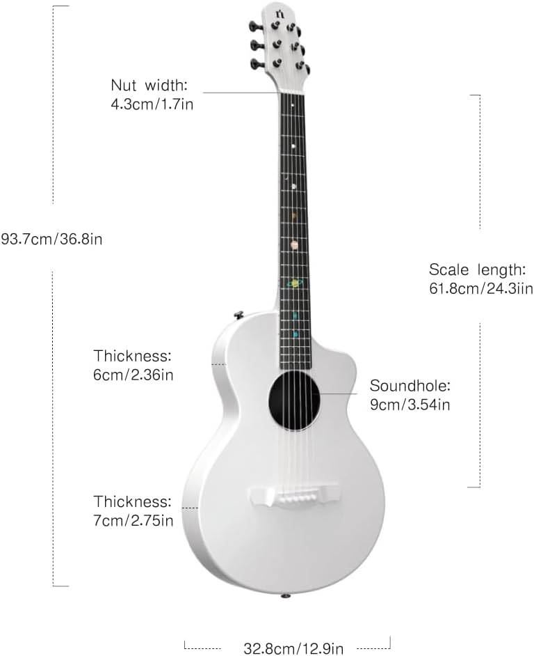 Natasha Asteroid Carbon Fiber 38-inch White Folk Guitar,Acoustic Guitars/Travel Guitars,Integrated Casting With Carbon Fiber Composite Material, light and portable